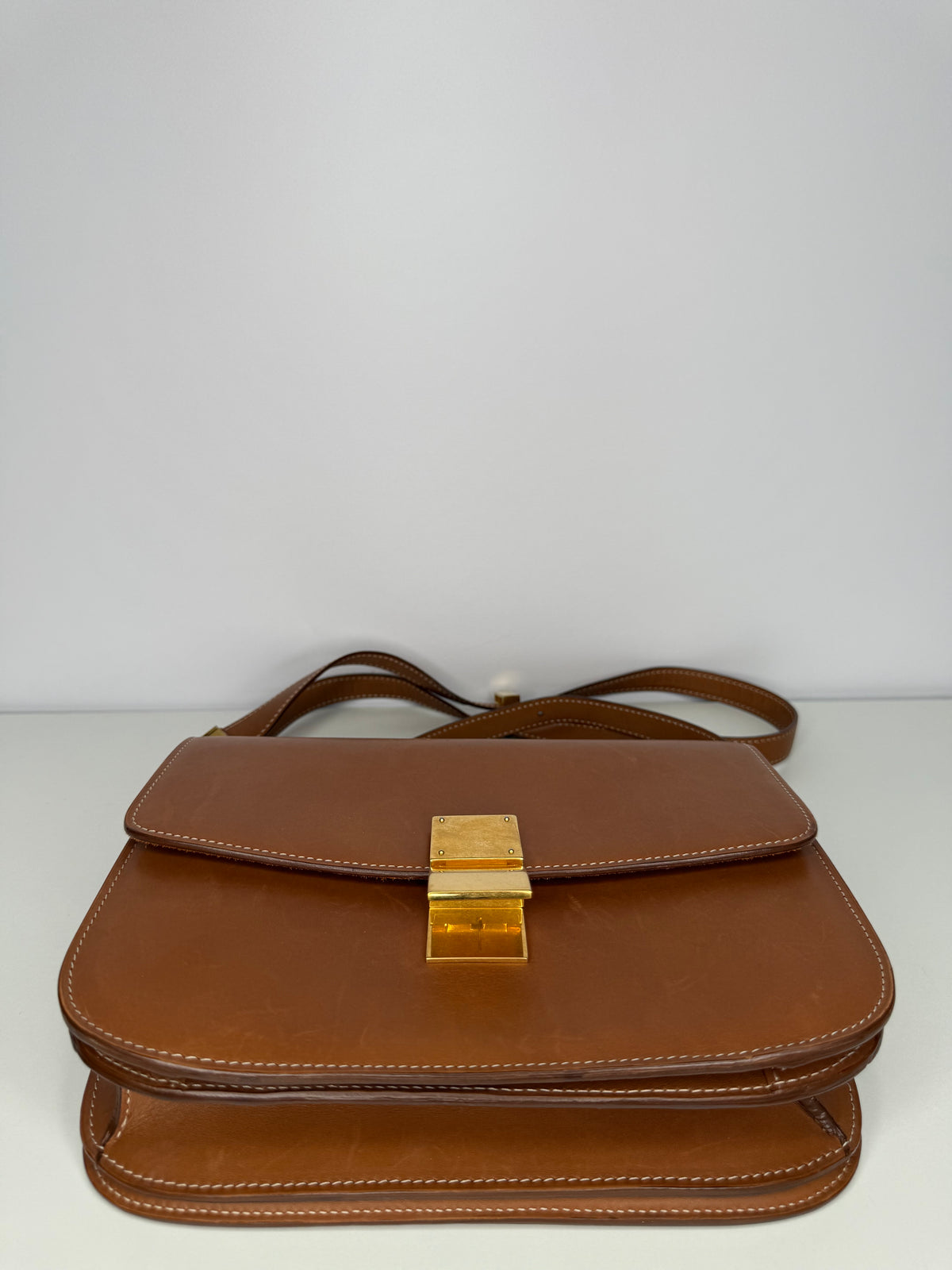 Celine Tan Leather Medium Classic Box Shoulder Bag