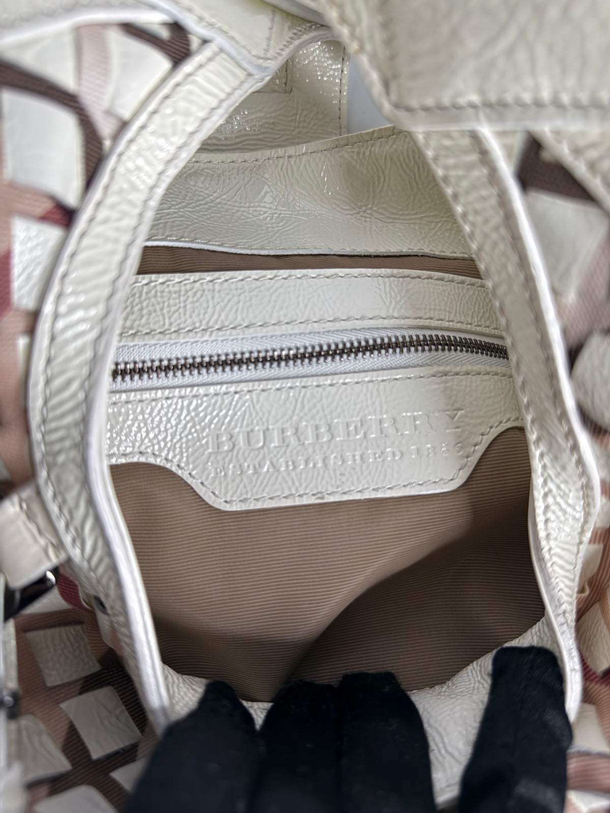 Burberry White House Check Patent Leather and PVC Brooke Hobo