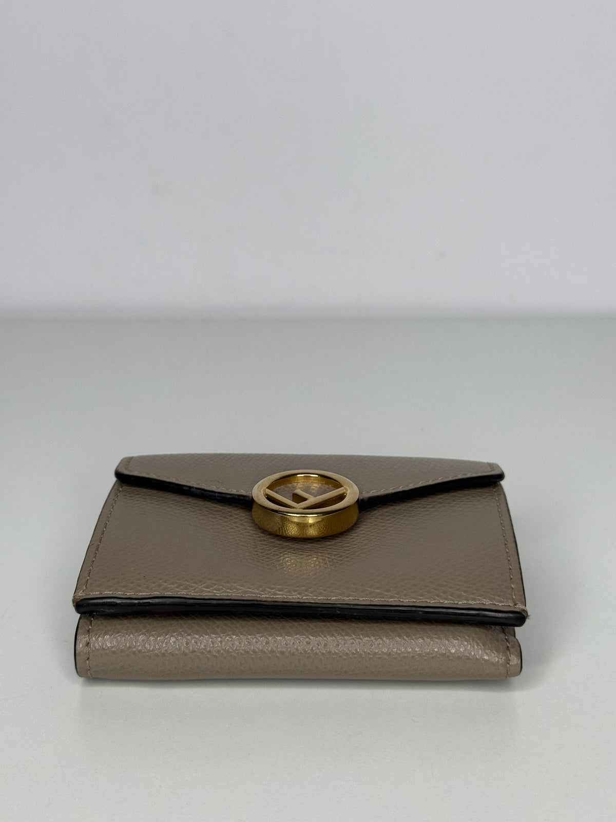 Fendi Beige Leather Micro Trifold Compact Wallet