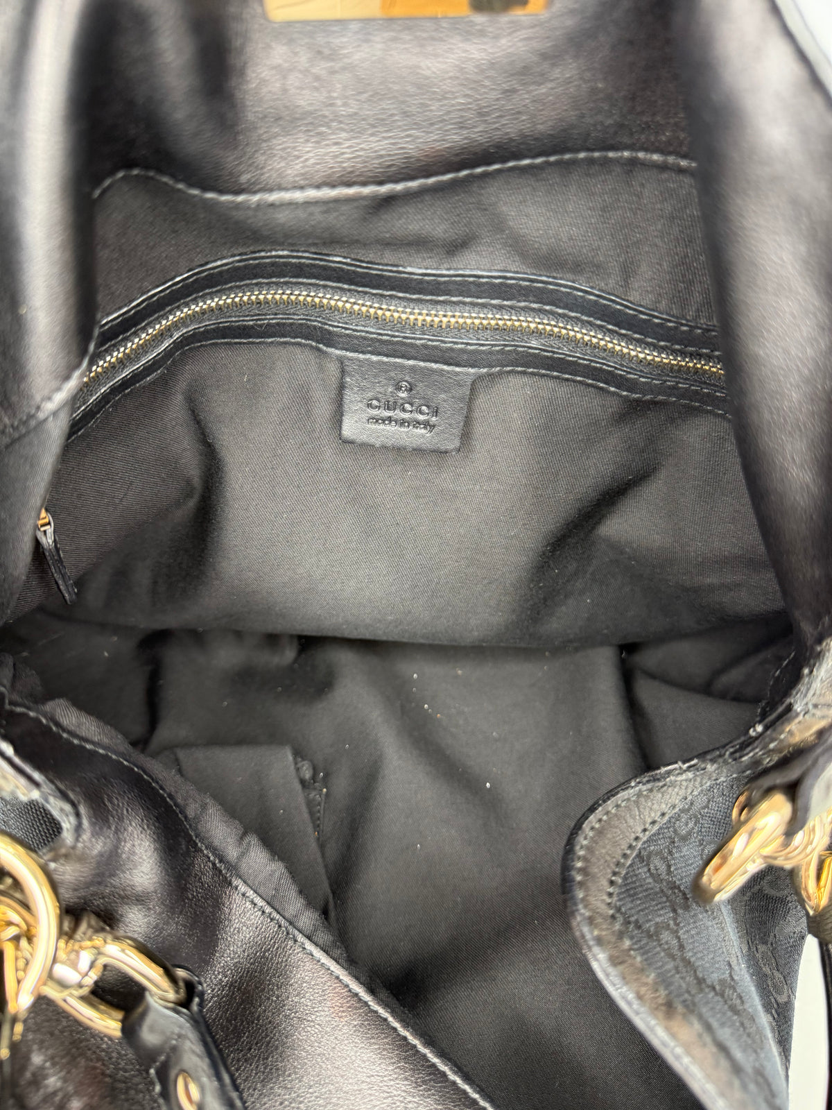 Gucci Black GG Canvas Medium Babouska Indy Top Handle Bag