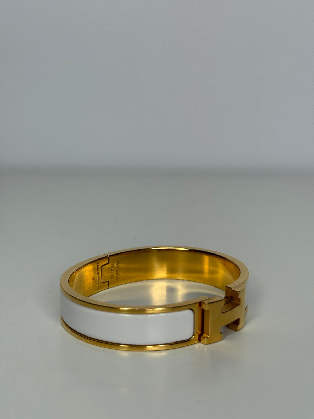 Hermès Clic H White Enamel Gold Narrow Bracelet