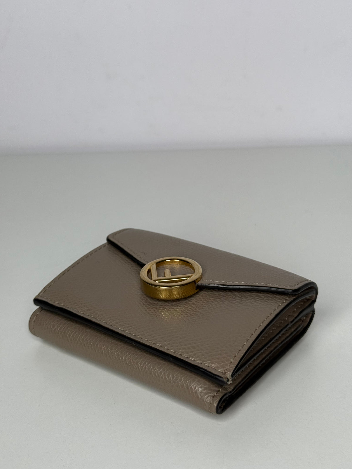 Fendi Beige Leather Micro Trifold Compact Wallet
