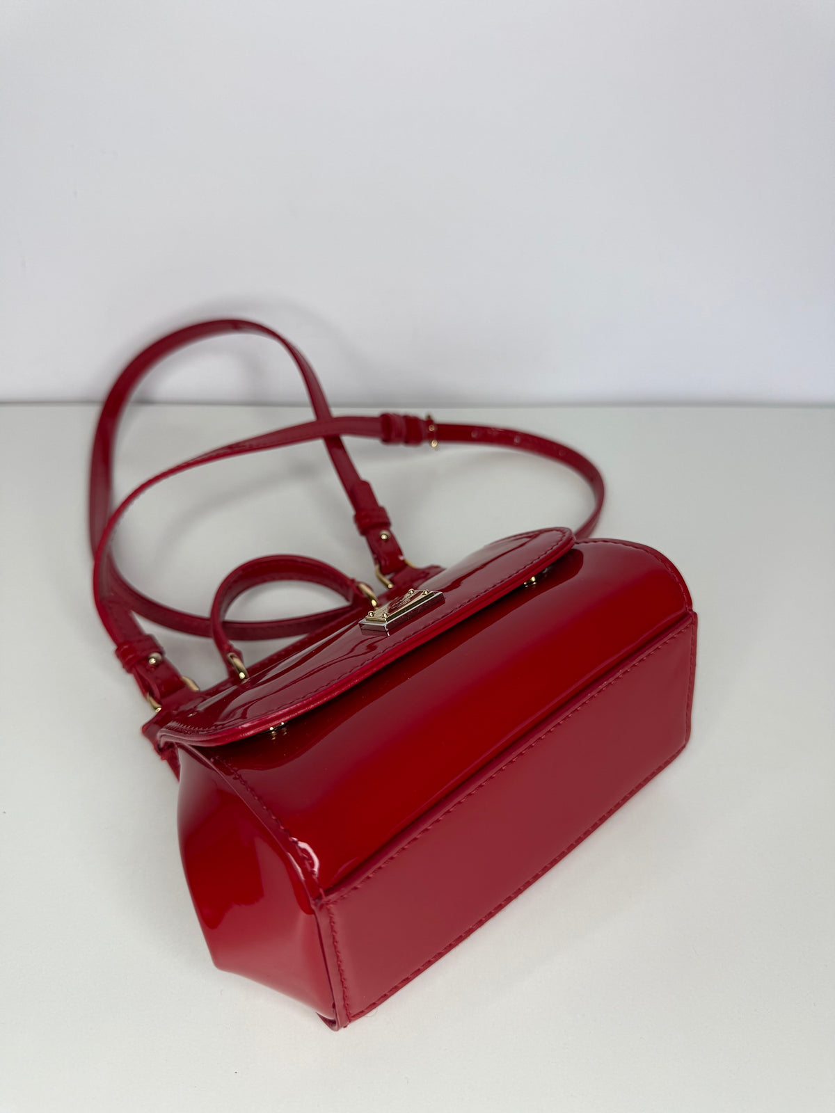 Dolce Gabbana Bambino Mini Sicily Red Patent Leather Crossbody Bag