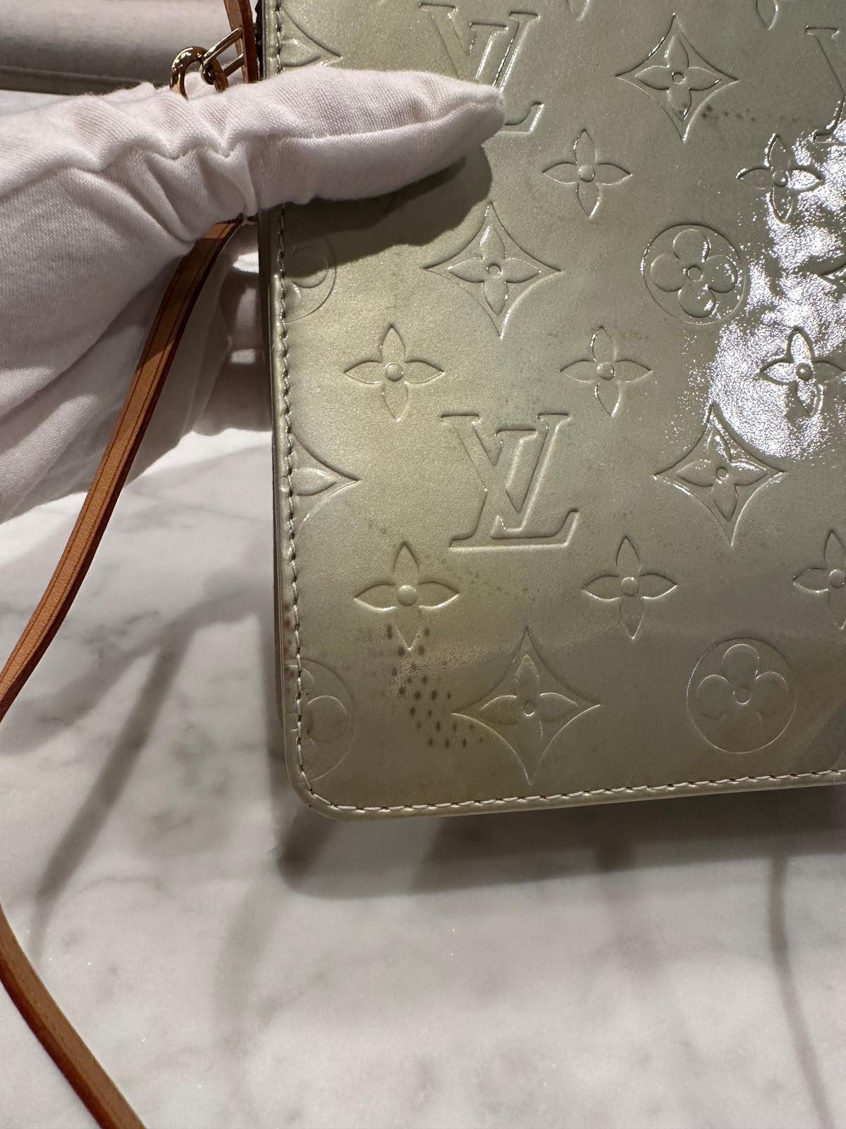Louis Vuitton Silver Monogram Vernis Mott Bag