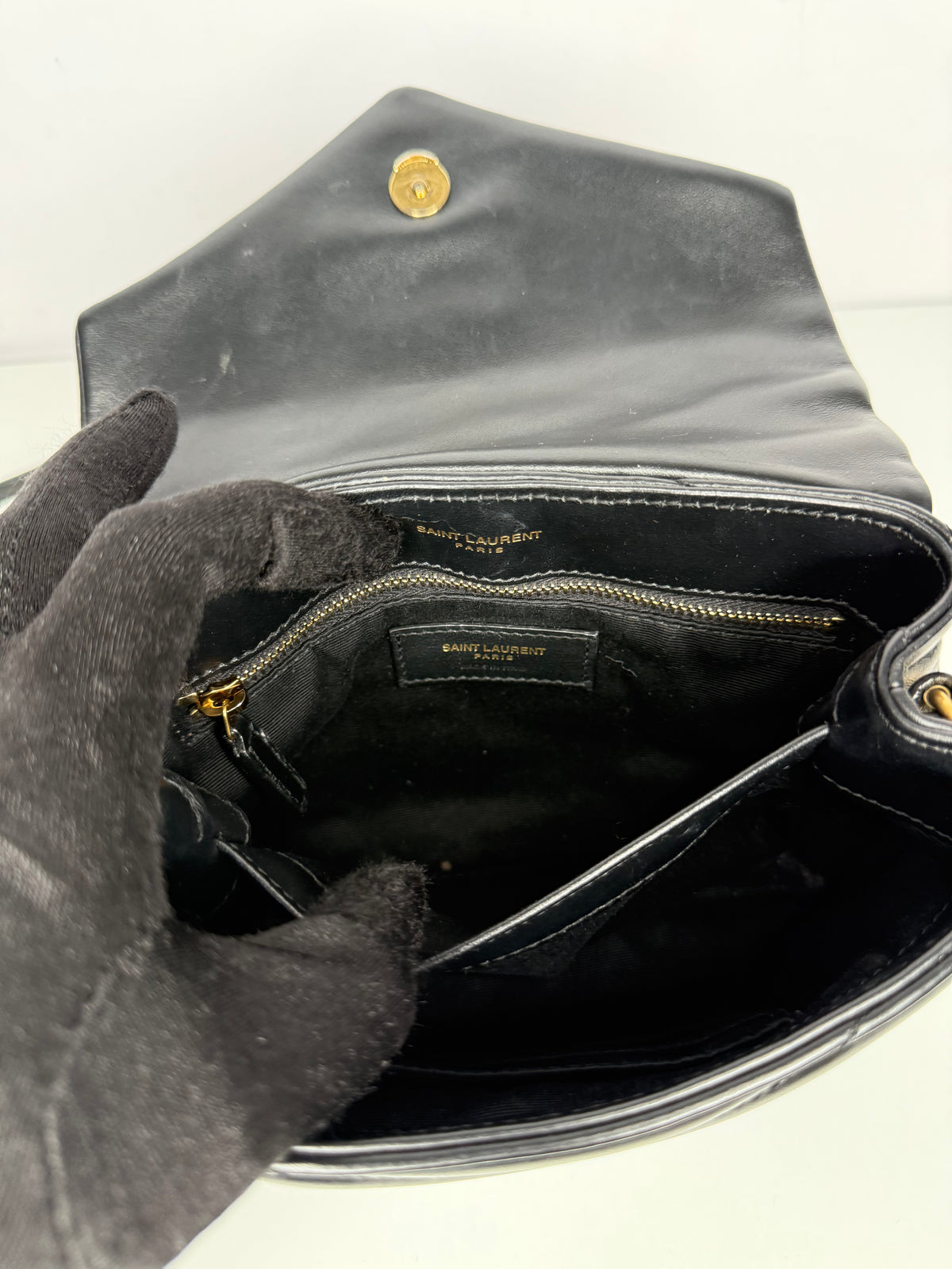 Saint Laurent Calfskin Quilted Monogram Toy Loulou Crossbody Bag Black