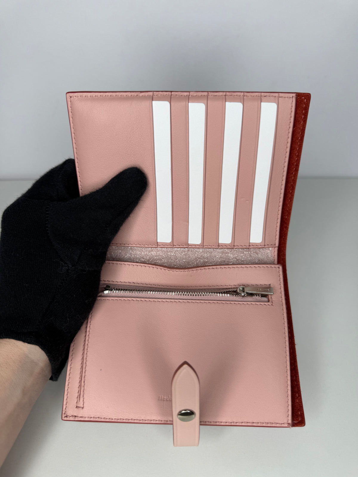 Celine Red/Light Pink Grained Leather Multifunction Strap Wallet