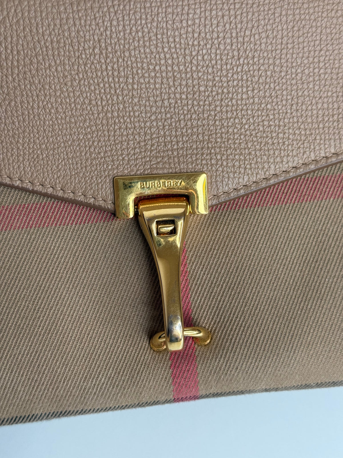Burberry Derby Calfskin House Check Small Macken Crossbody Bag Camel