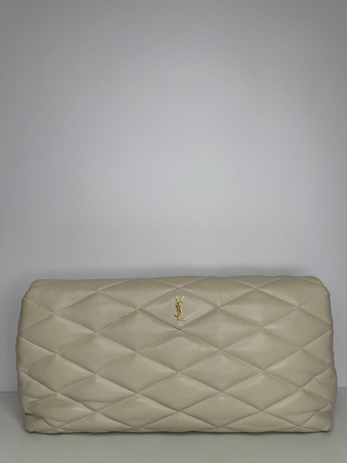 Saint Laurent Sade Puffer Ivory Quilted Leather Clutch