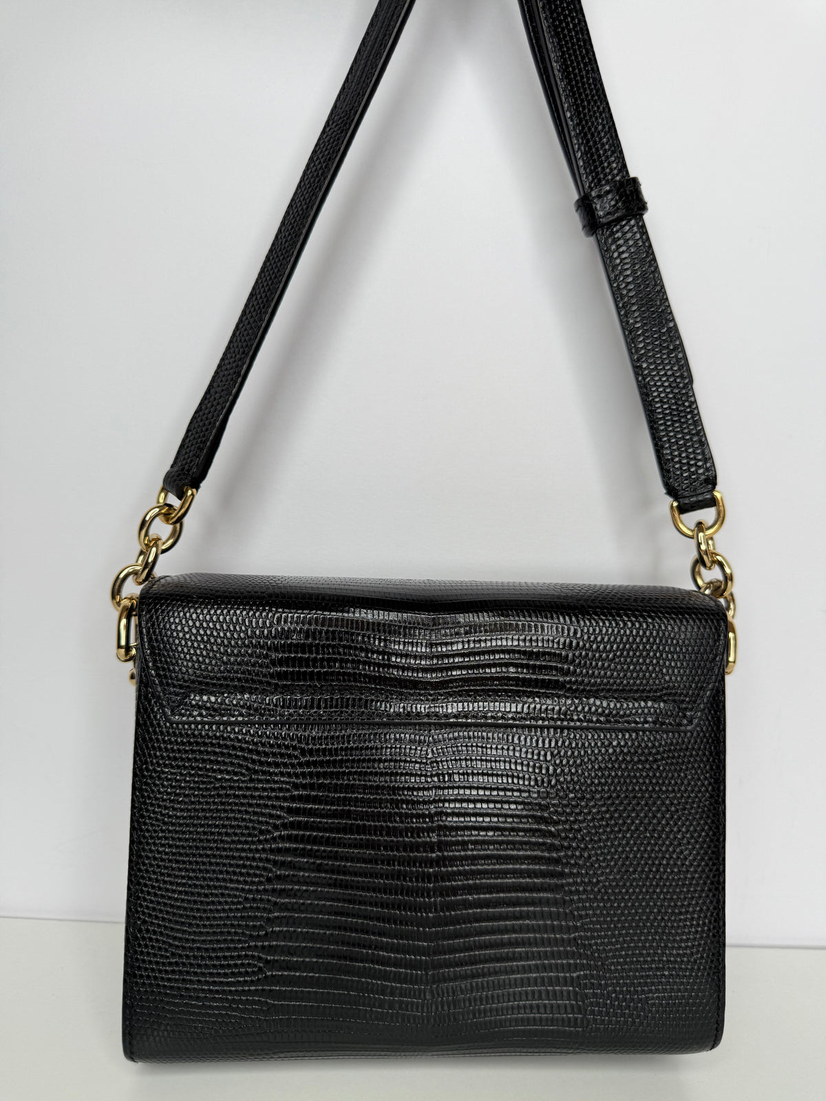 Dolce Gabbana Mini Millennials Black Iguana Leather DG Crystals Crossbody Bag
