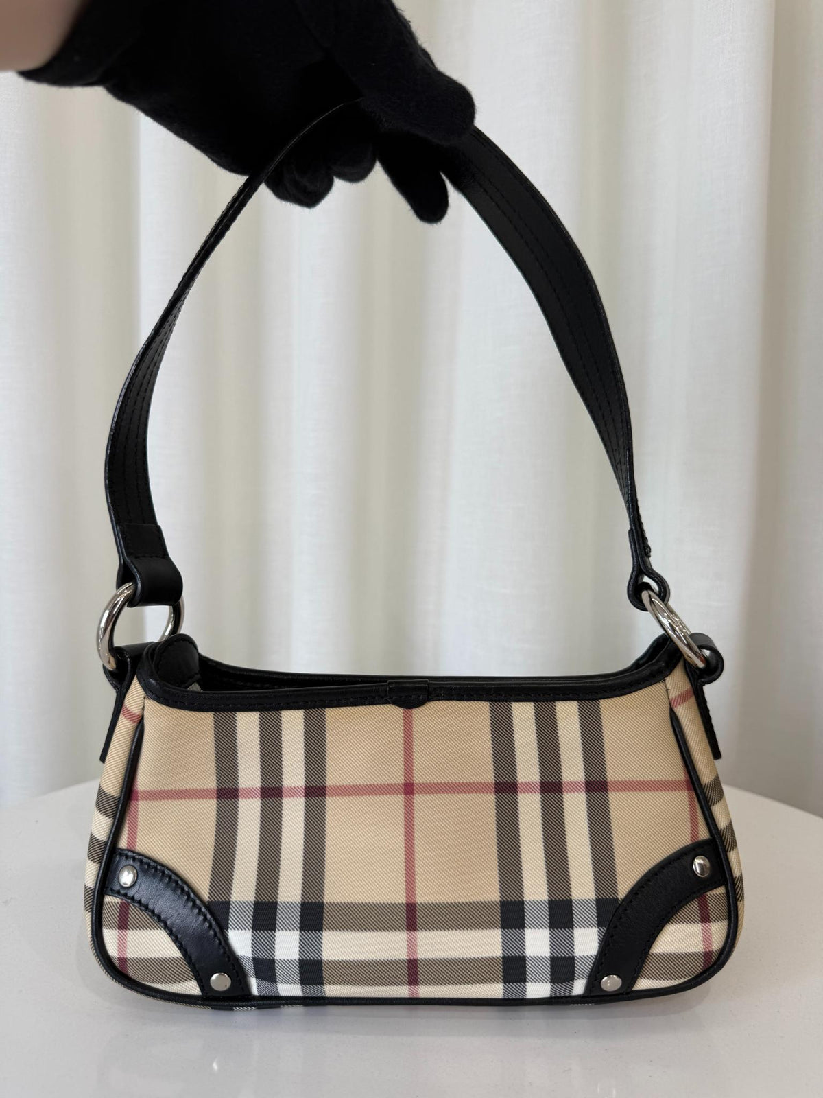 Burberry Black/Beige House Check PVC and Leather Pochette Bag