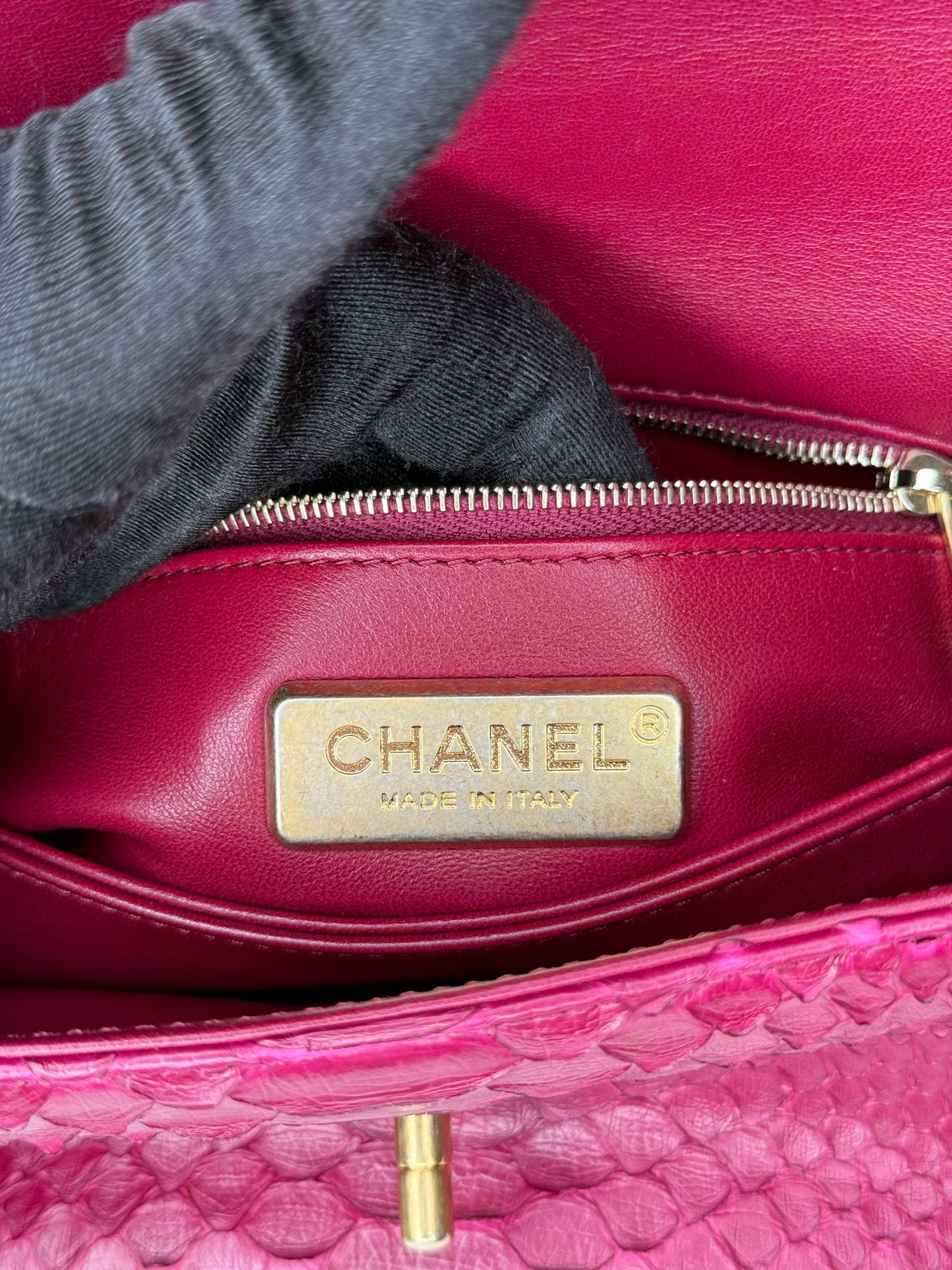 Chanel Small Fuchsia Python Coco Top Handle Bag