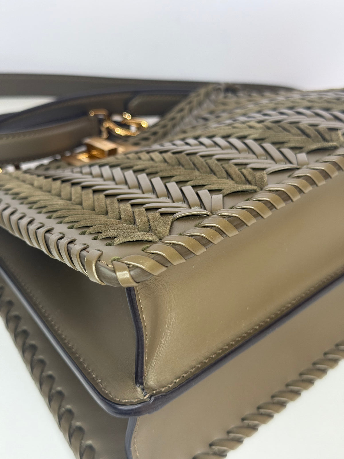Fendi Peekaboo ISeeU Small Olive Green interlaced Leather Bag