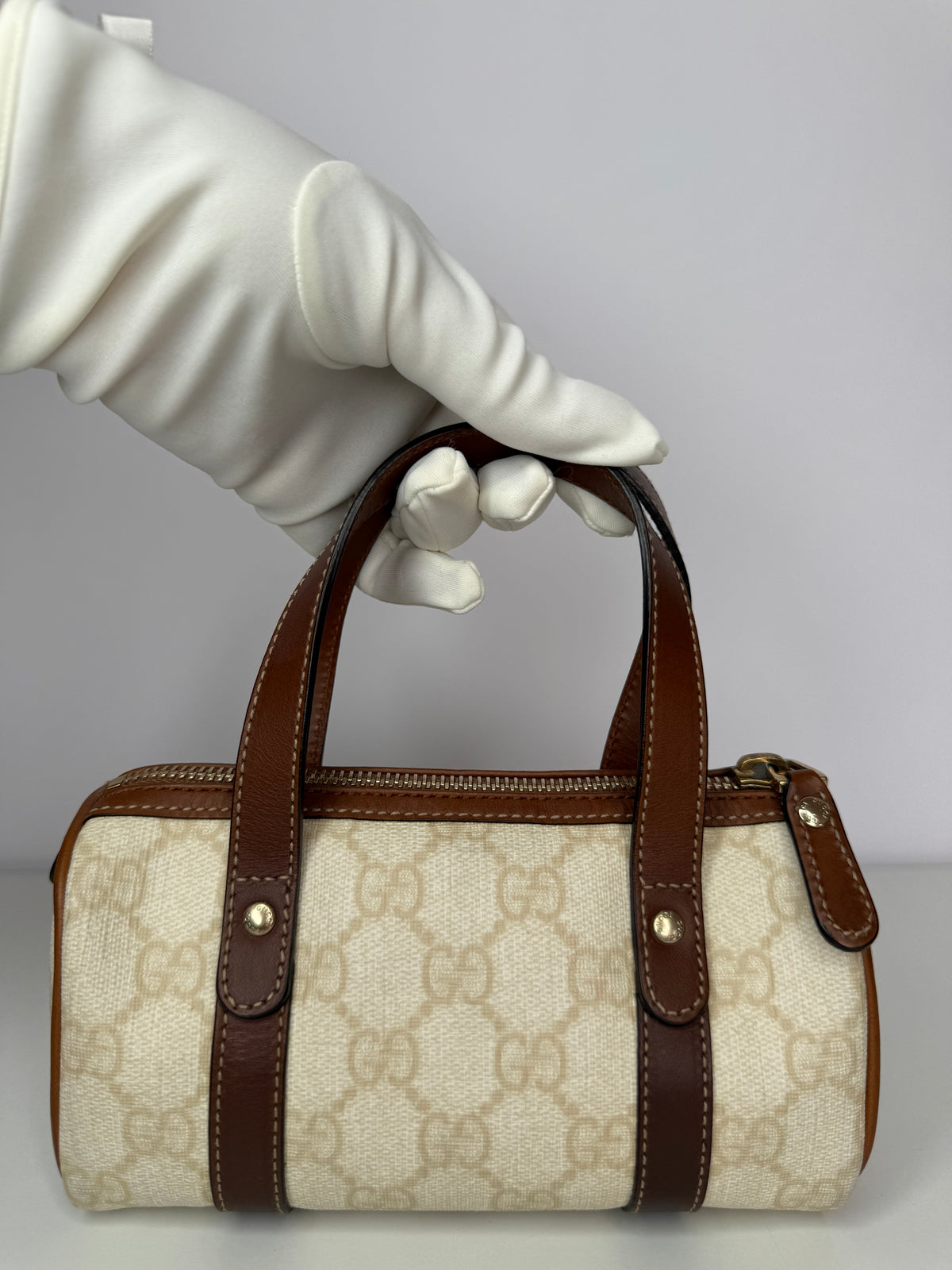 Gucci White GG Coated Canvas Mini Joy Boston Bag