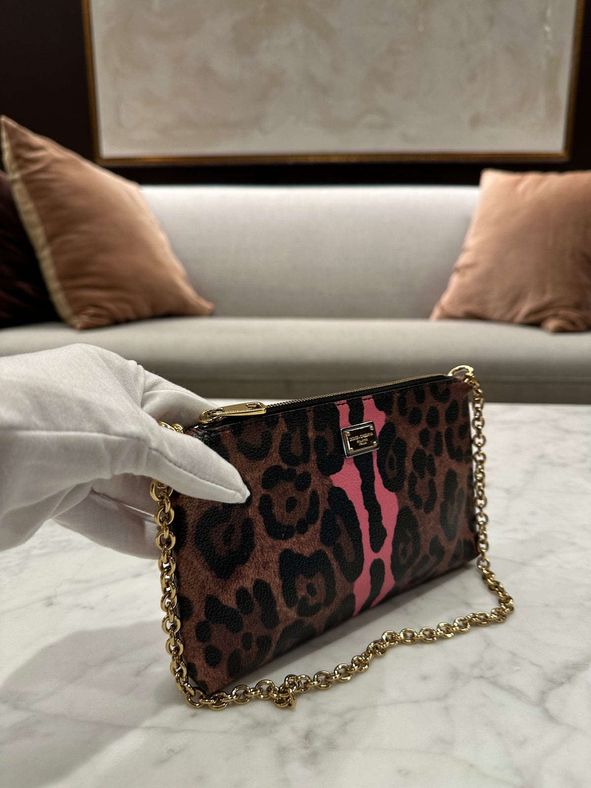 Dolce Gabbana Leopard Coated Canvas Mini Pochette