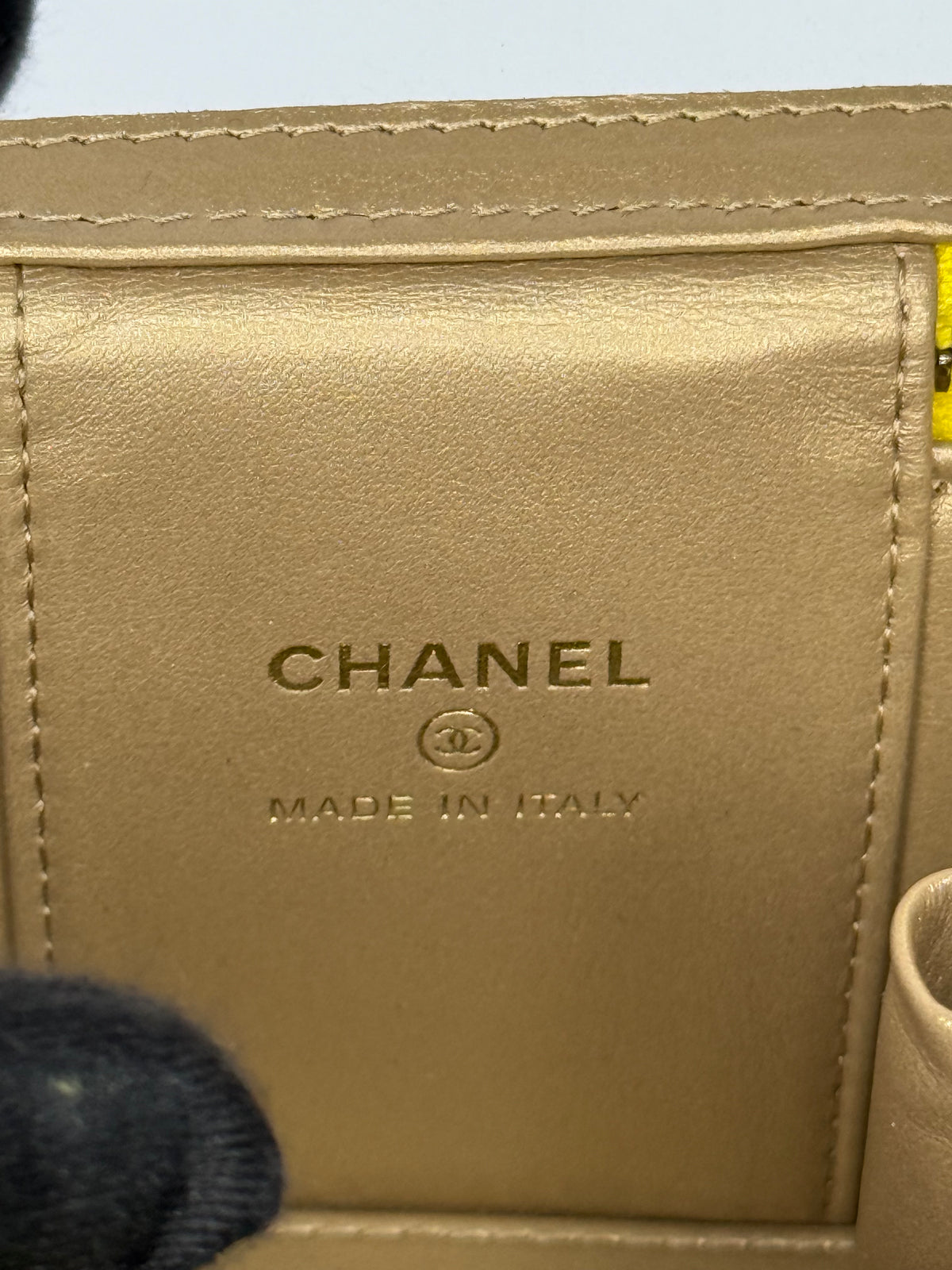 Chanel Yellow Lambskin Quilted Pearl Crush Mini Vanity Case