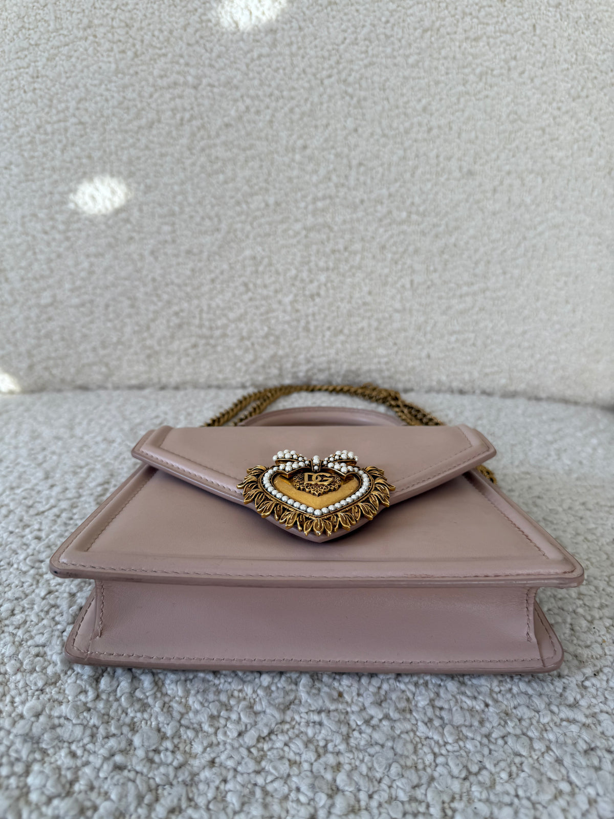 Dolce Gabbana Small Smooth Calfskin Devotion Bag Cream