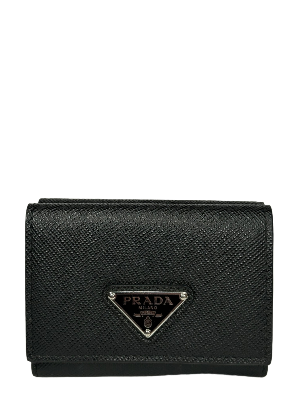 Prada Black Saffiano Triangle Logo Bi-Fold Wallet