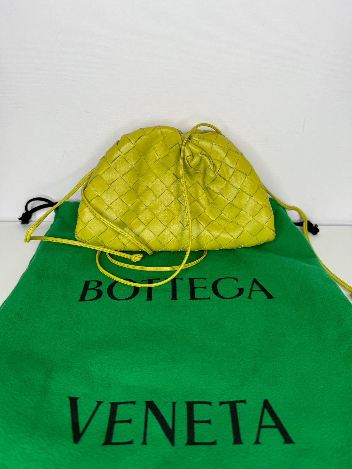 Bottega Veneta The Pouch Mini Intrecciato Kiwi Leather Clutch Bag