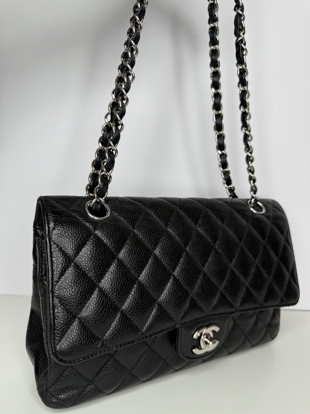Chanel Classic Double Flap Medium Black Caviar Silver Hardware