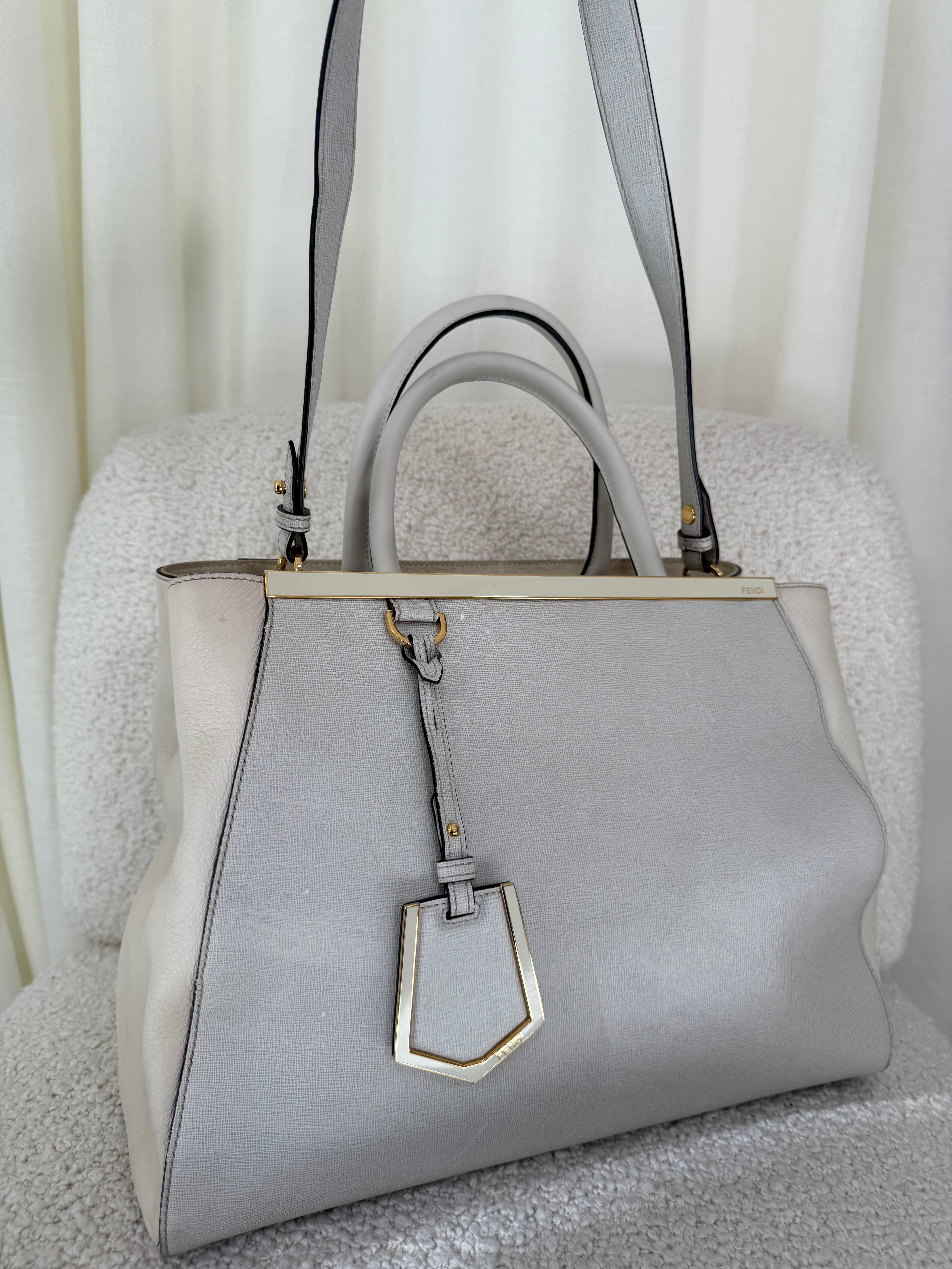 Fendi Grey/Beige Leather Medium 2Jours Tote Bag