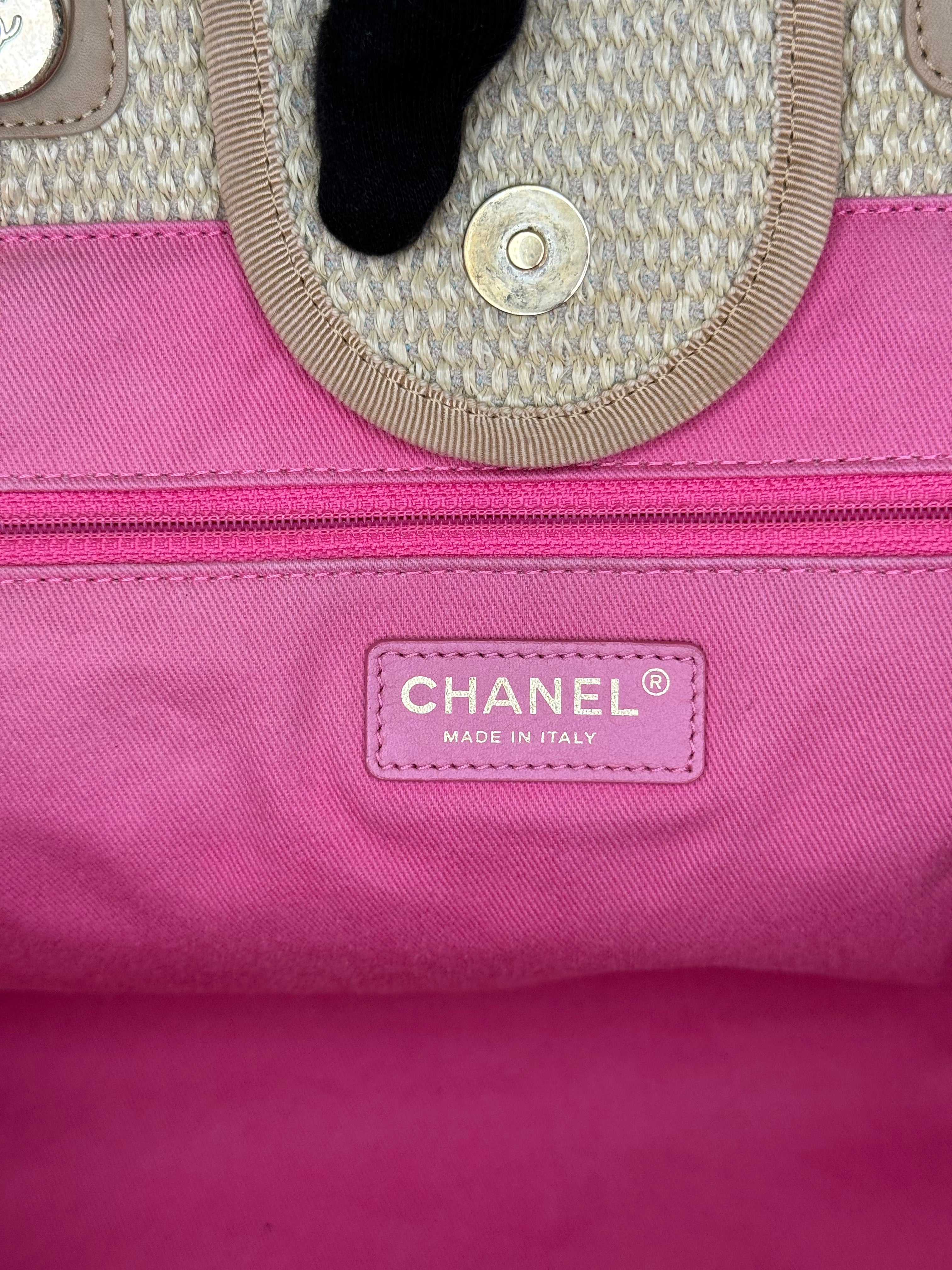 Chanel Large Striped Raffia Deauville Shopping Tote Bag