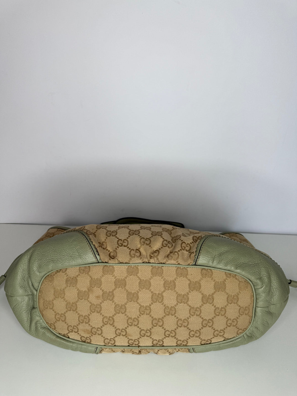 Gucci Beige GG Canvas and Green Leather Tribeca Small Tote Bag