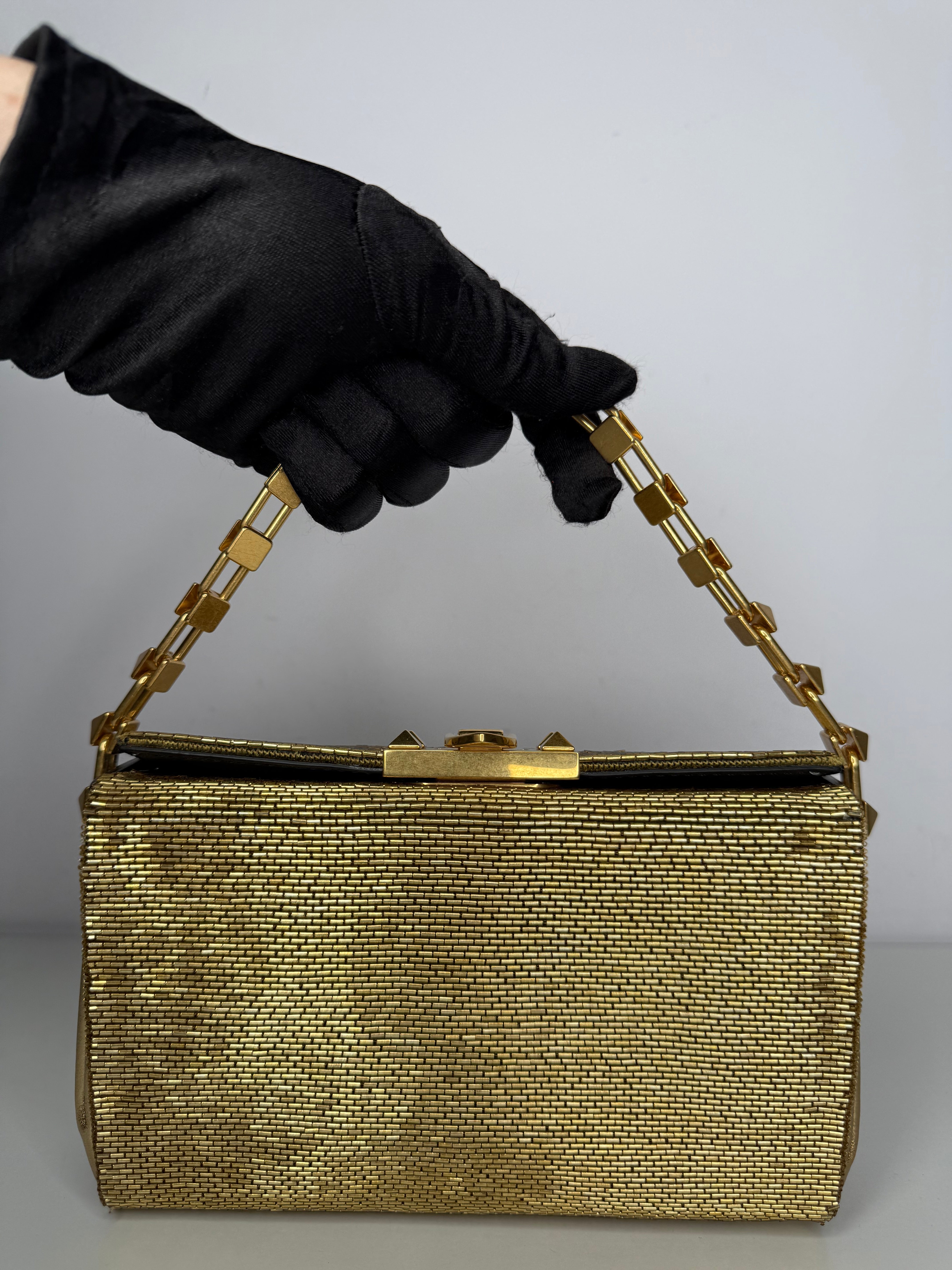 Valentino Garavani Carry Secrets Rockstud Chain Metallic Clutch