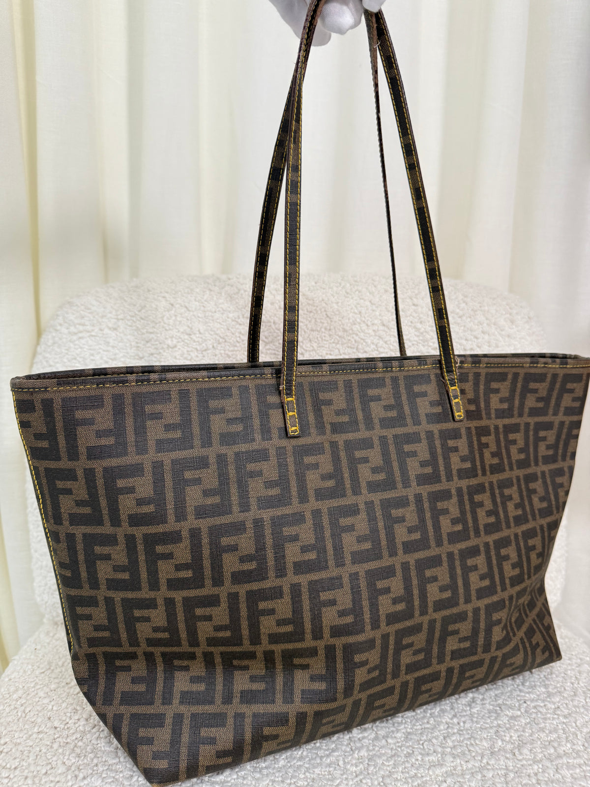 Fendi Tobacco Zucca Print Coated Canvas Roll Tote Bag