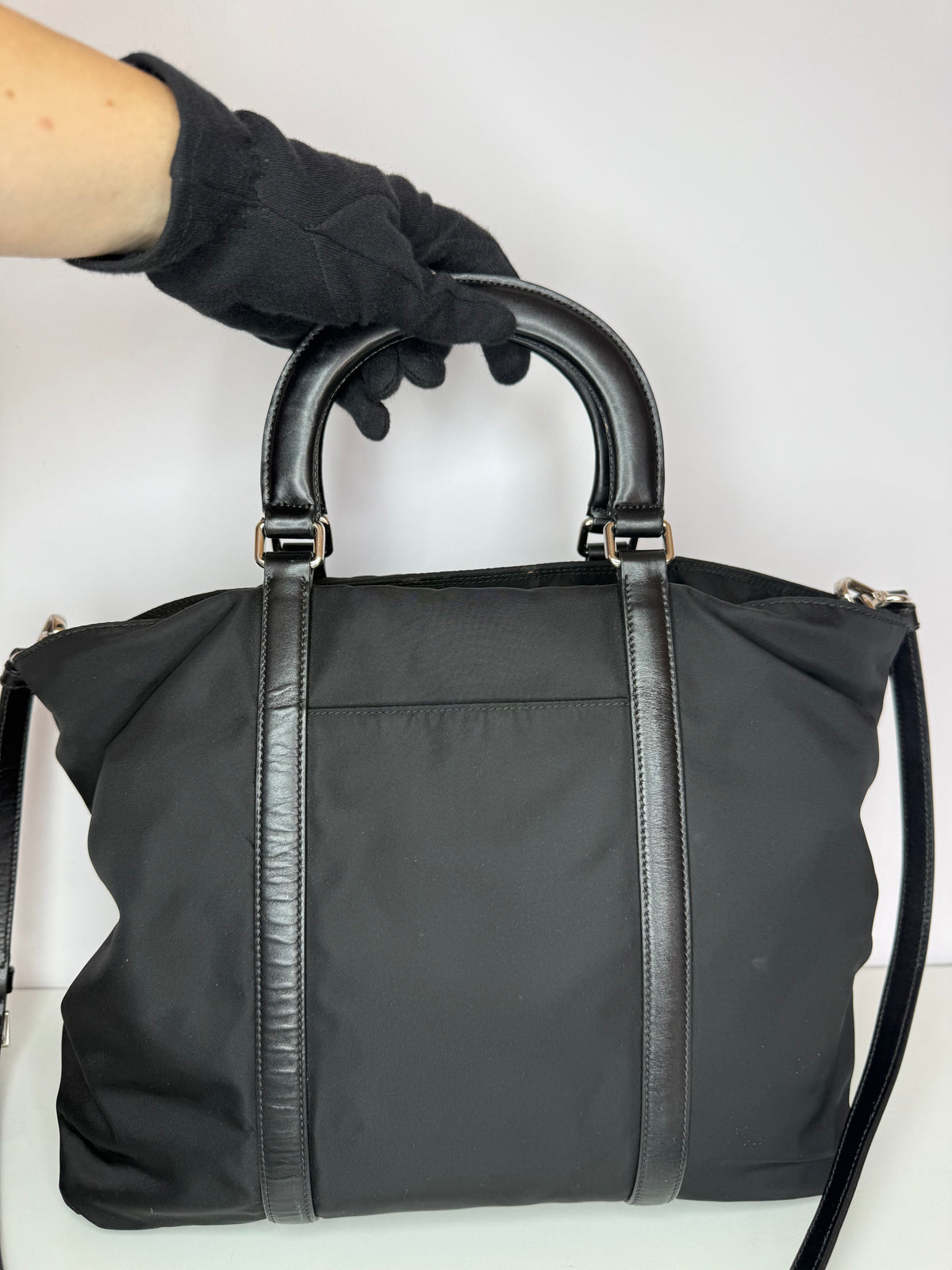 Prada Black Nylon and Leather Tote Bag