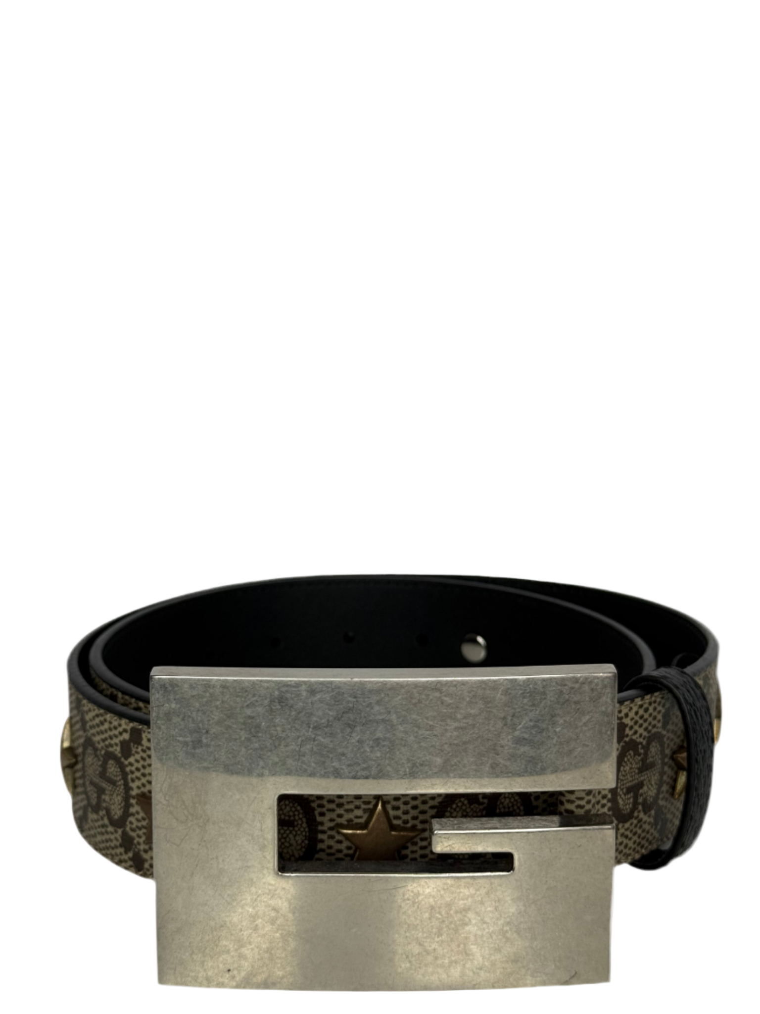 Gucci Star Wide Belt With Square G In Beige