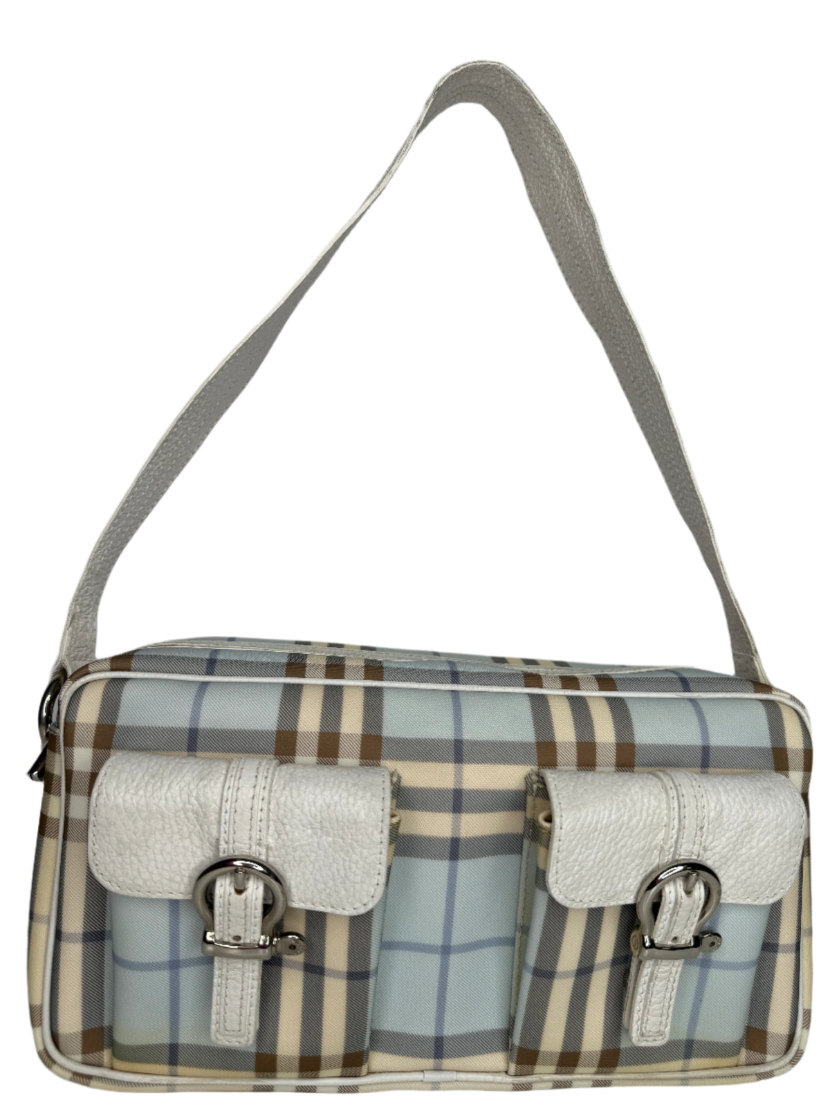 Burberry White/Blue Haymarket Check Shoulder Bag