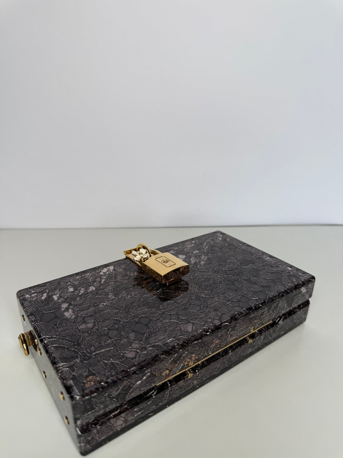 Dolce Gabbana Black Acrylic Lace Box Clutch