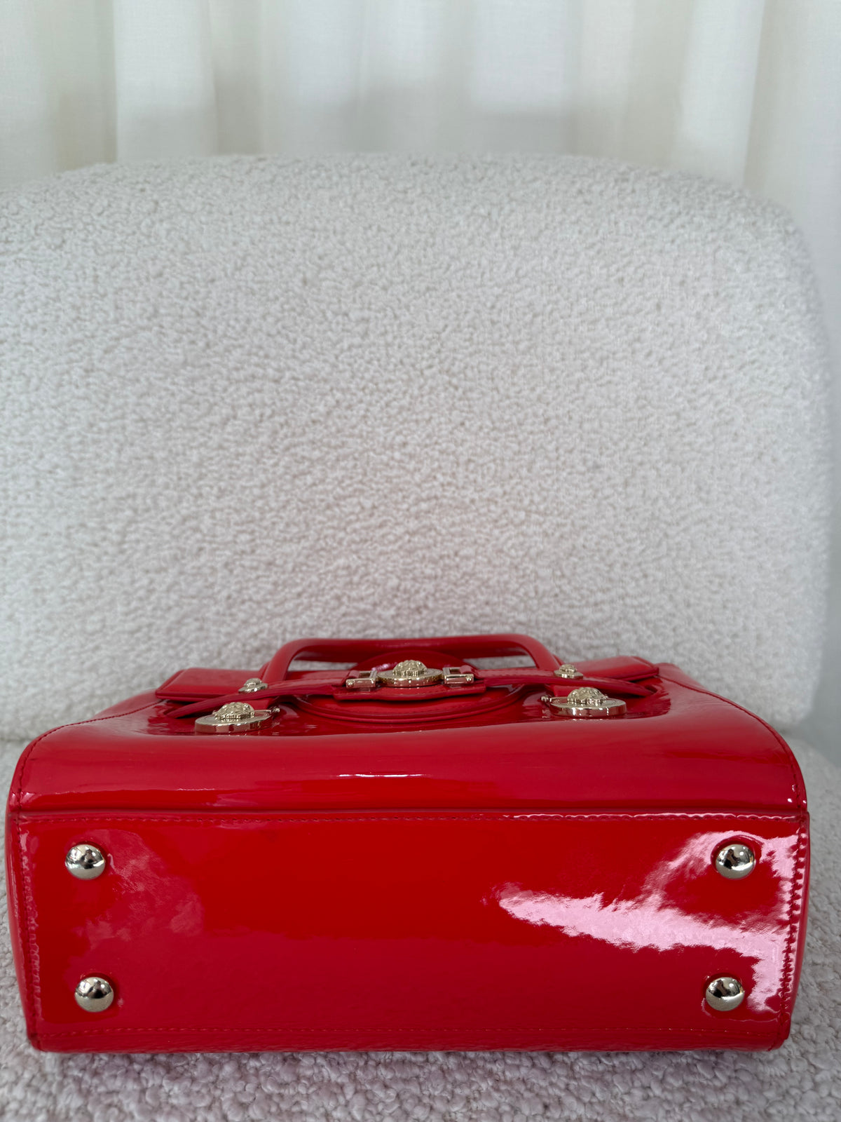Versace Medusa Medallion Signature Red Patent Leather Hand Bag