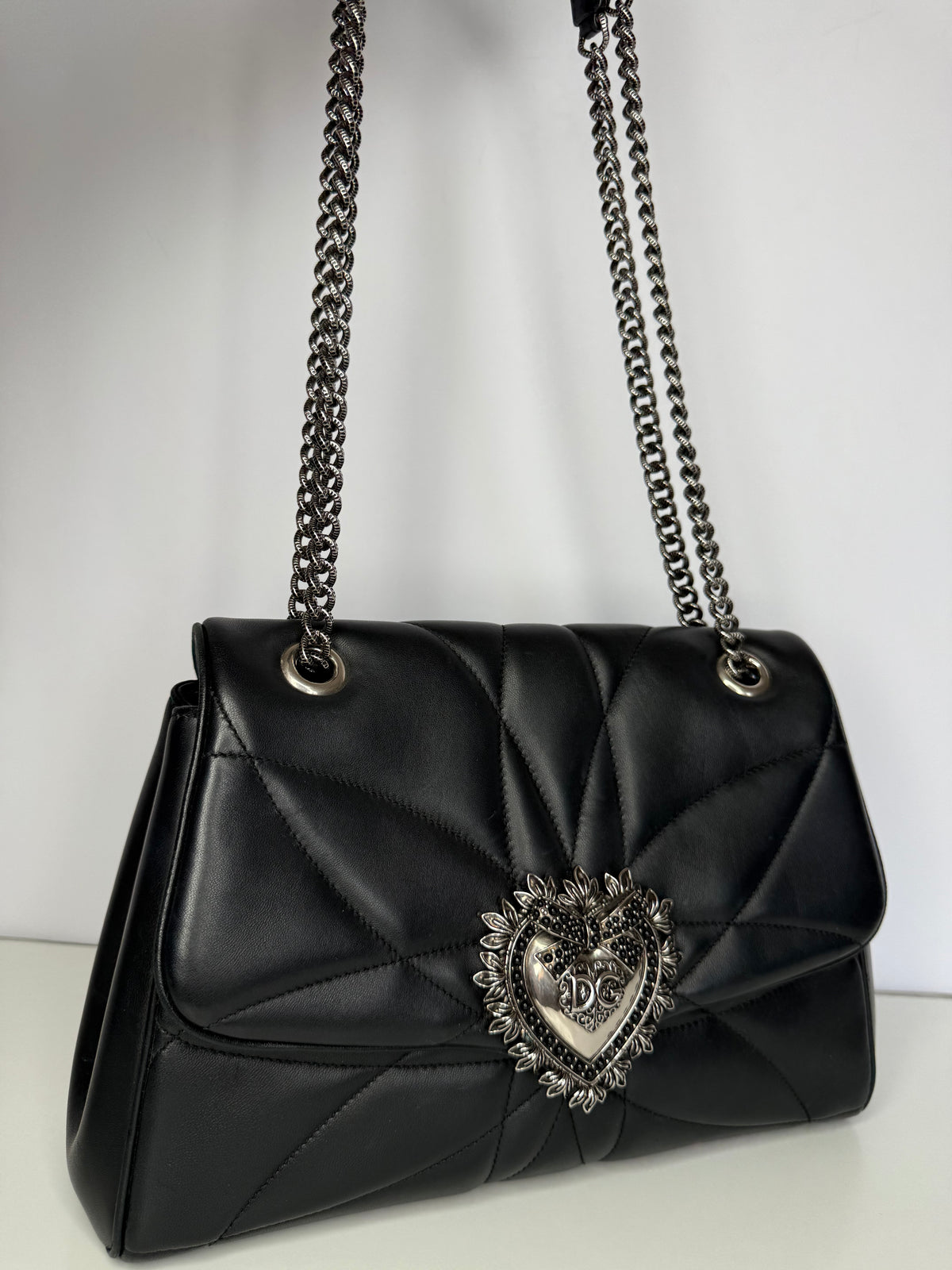 Dolce Gabbana Black Nappa Quilted Devotion Bag
