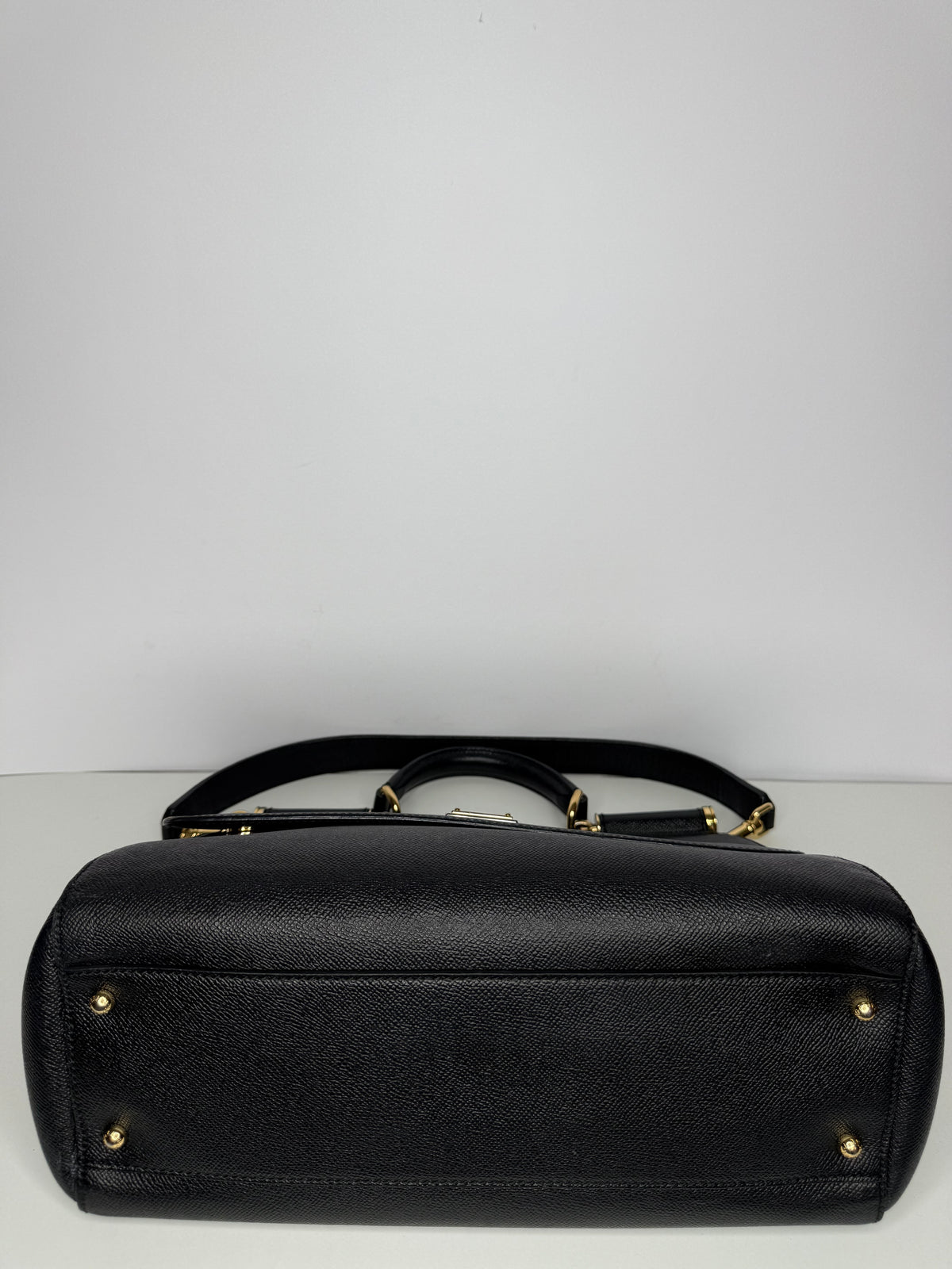 Dolce Gabbana Large Miss Sicily Black Dauphine Leather Top Handle Bag