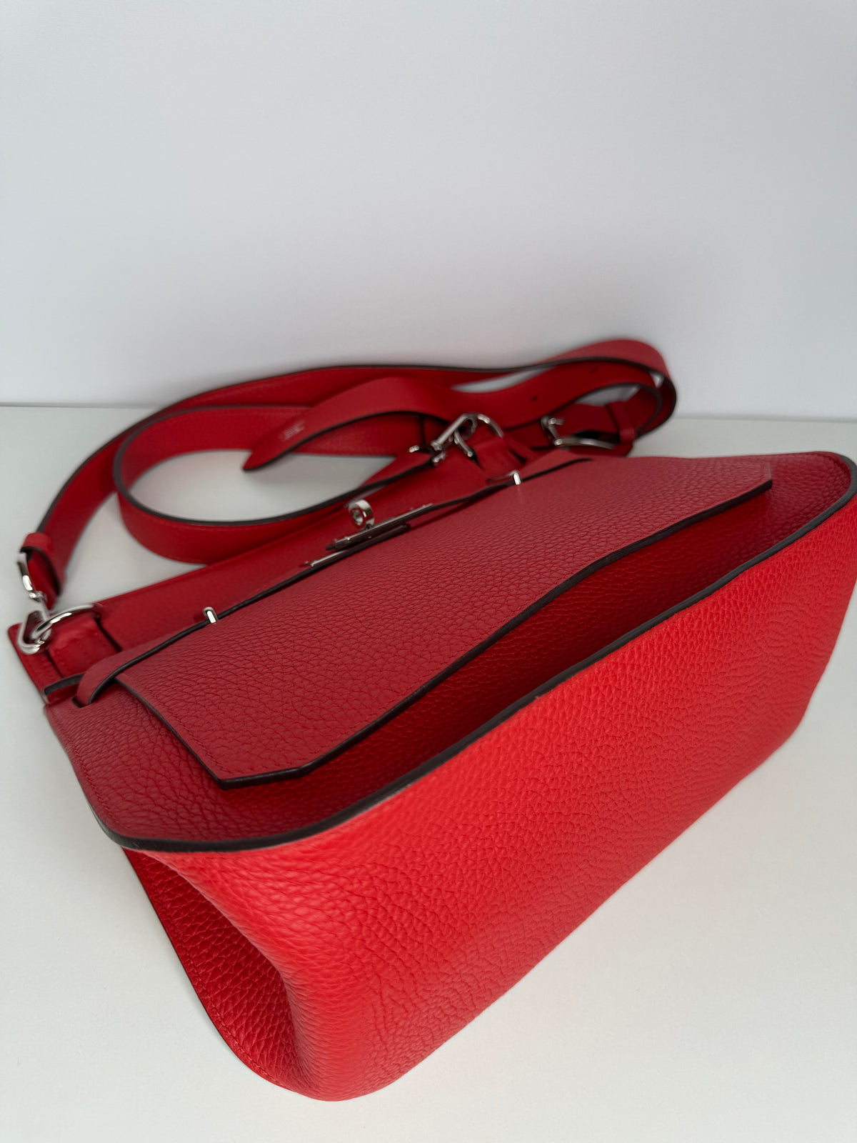 Hermes Jypsiere 28 Rouge Casaque Clemence Leather Palladium Hardware