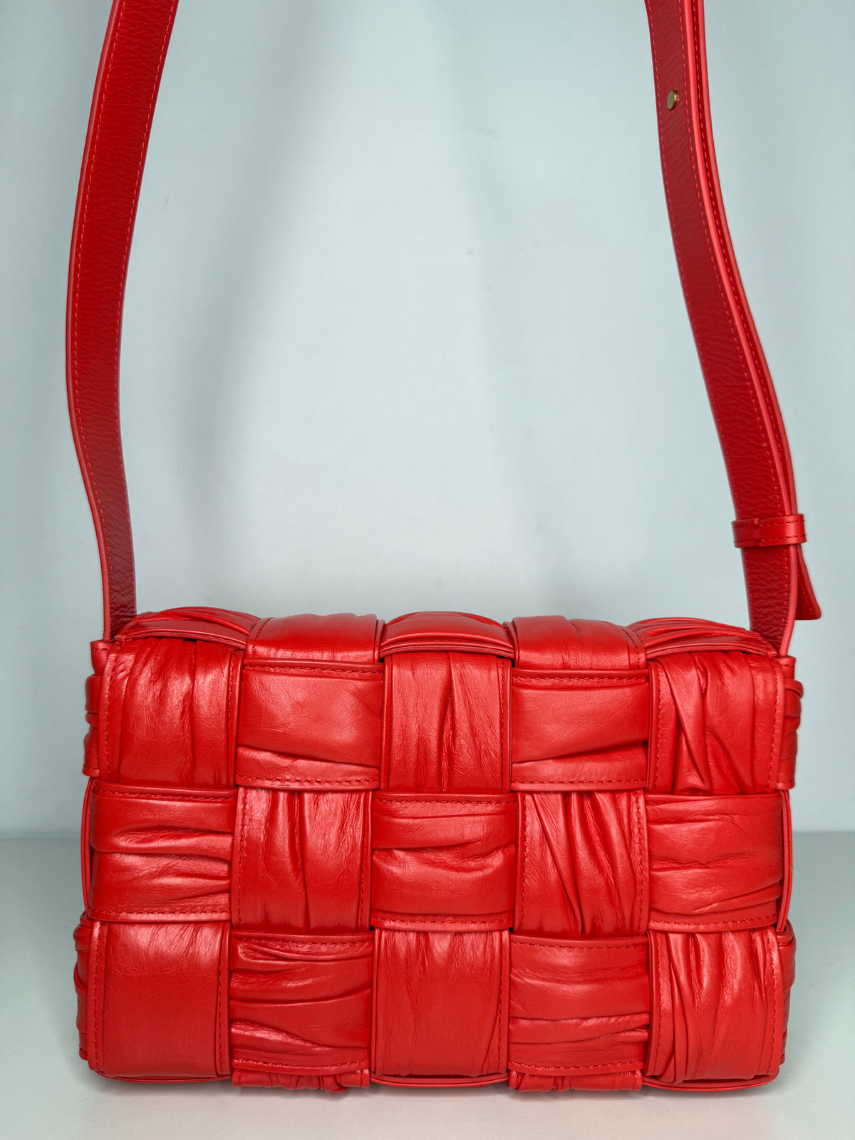 Bottega Veneta Calfskin Intreccio Plisse Cassette Crossbody Bag Sunburst