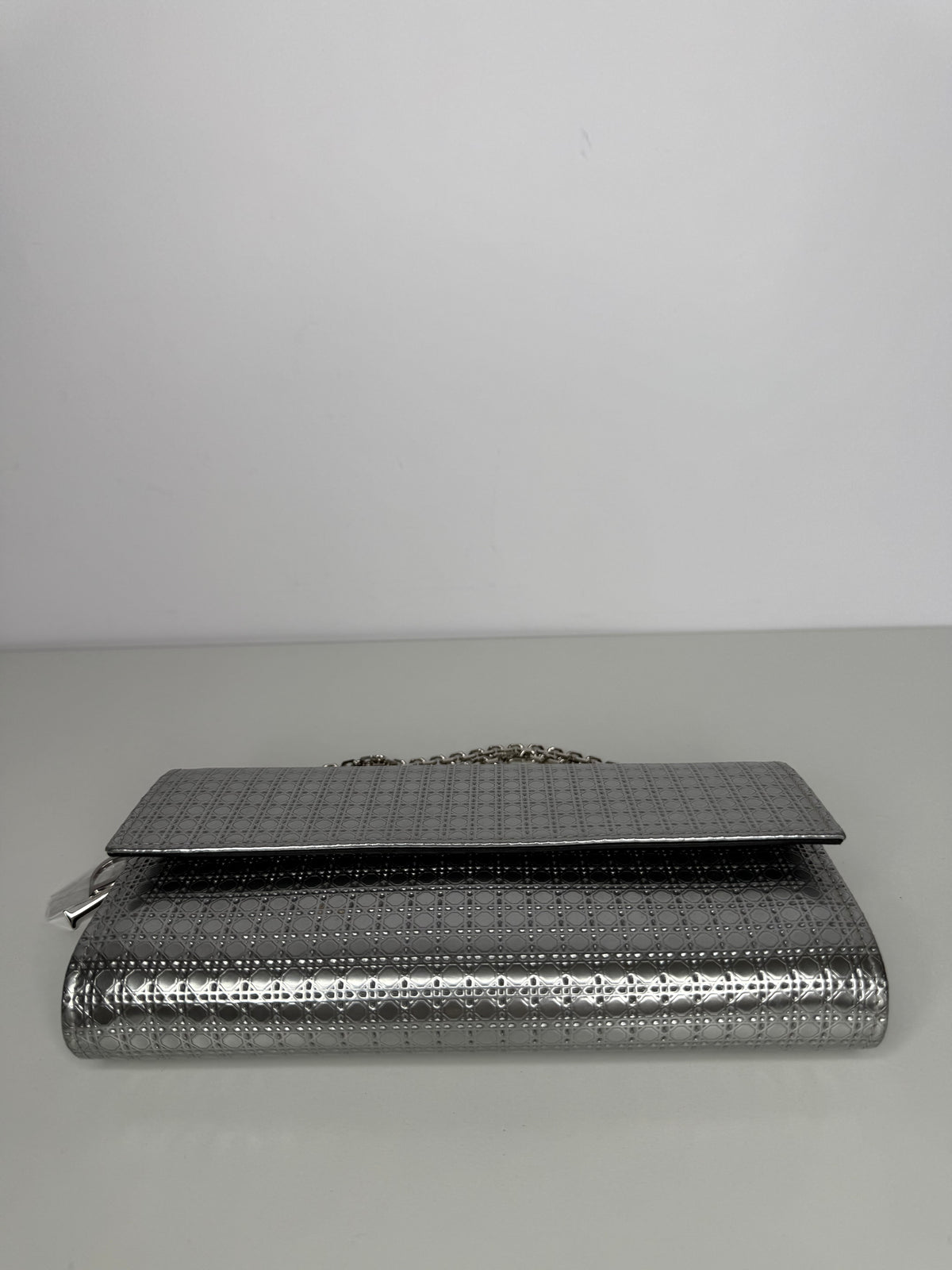 Christian Dior Lady Dior Croisiere Perforated Wallet on Chain in Silver