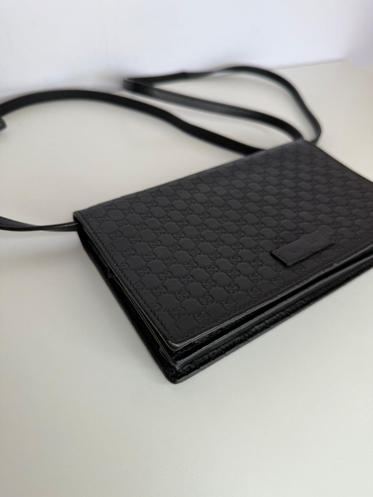 Gucci Black Microguccissima Wallet on Strap Crossbody Bag