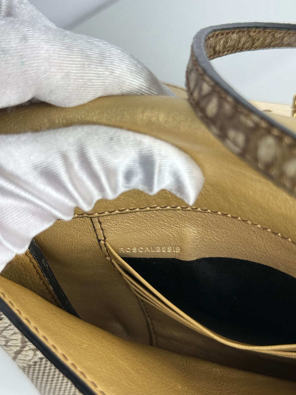 Burberry Gold Embossed Check Leather Flap Crossbody Bag