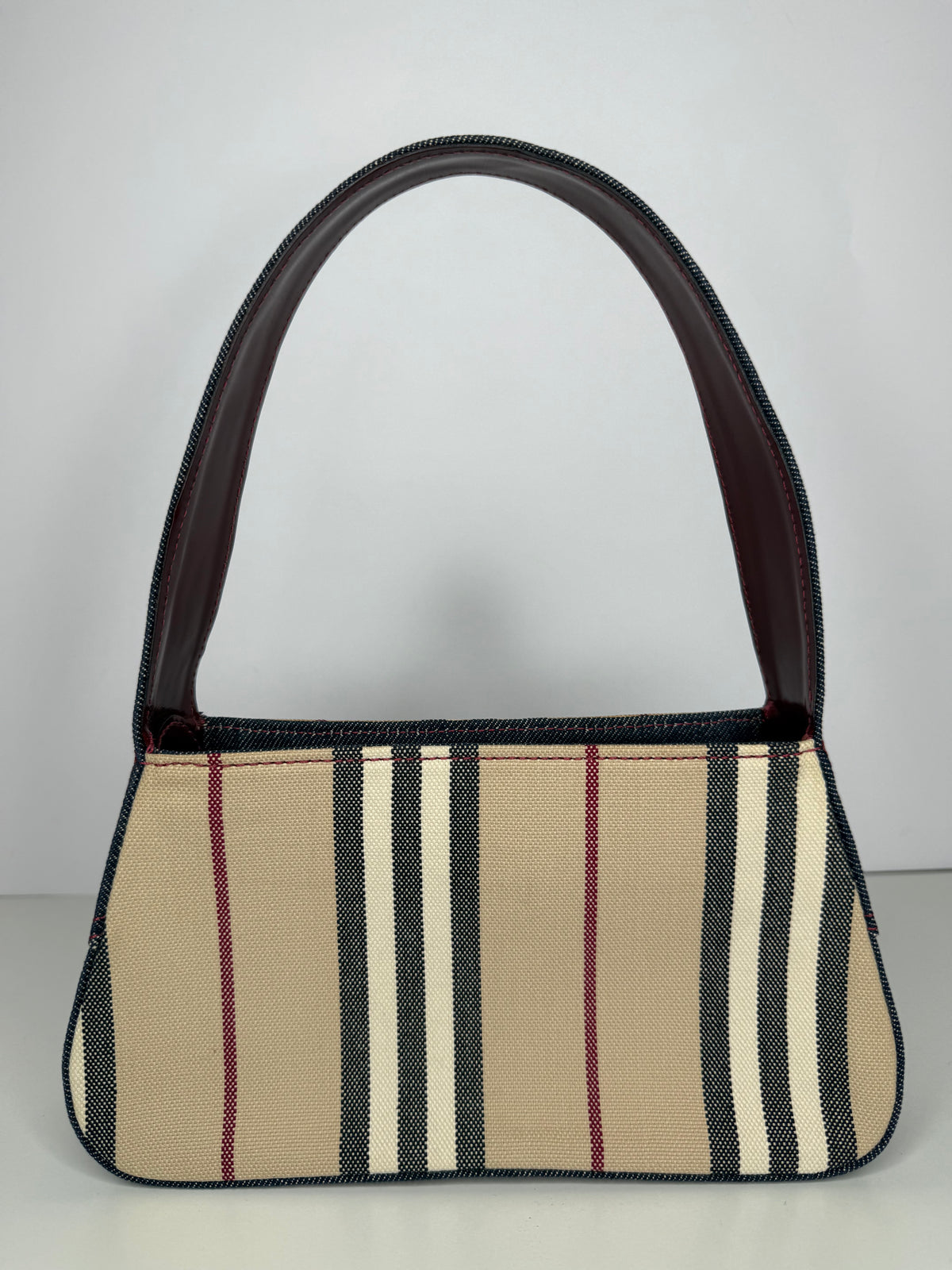 Burberry House Check Canvas Burgundy Buckle with Denim Pocket Detail Pochette