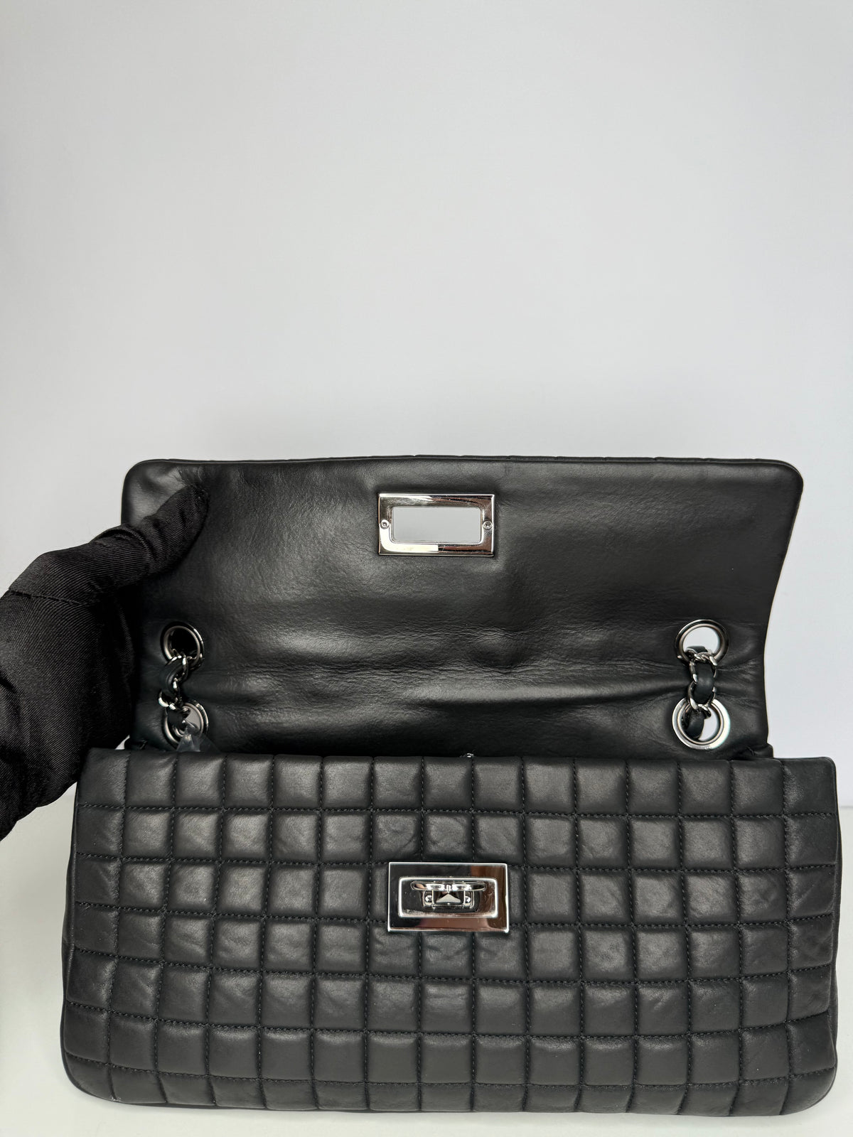 Chanel CC Lock Bubble Quilted Iridescent Calfskin East West Flap