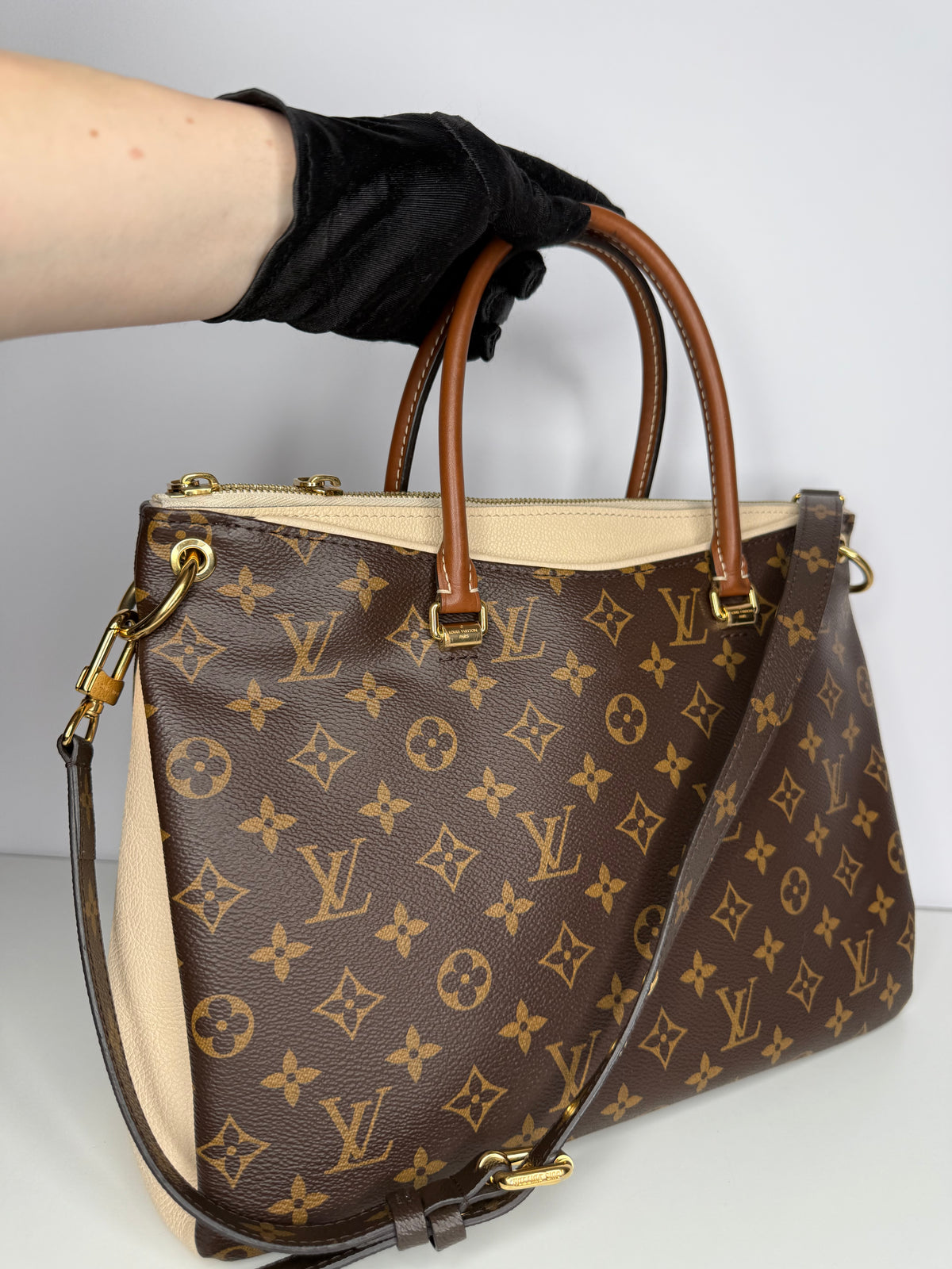 Louis Vuitton Creme Pallas Monogram Bag