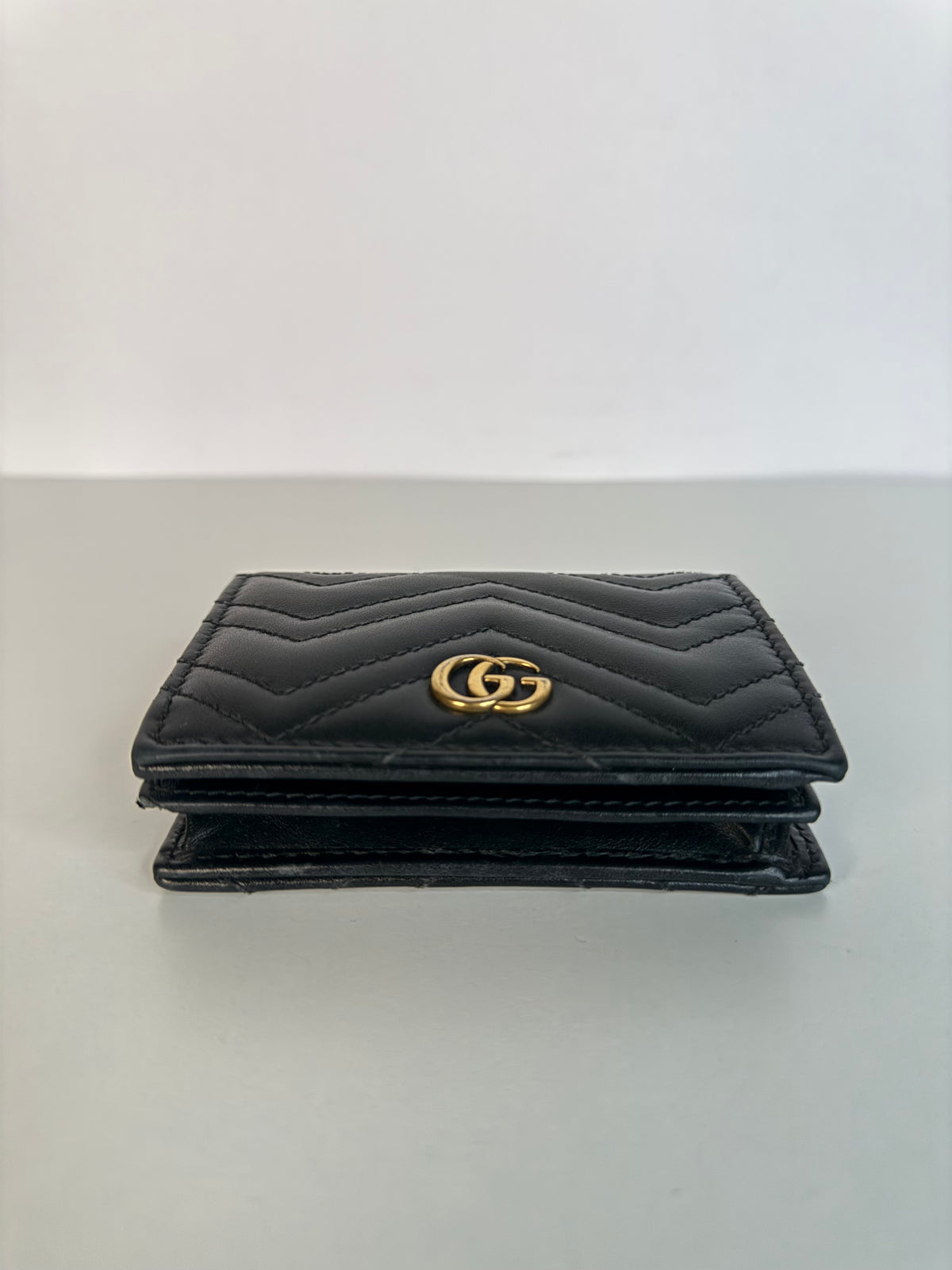 Gucci GG Marmont Black Calfskin Matelasse Card Case Wallet