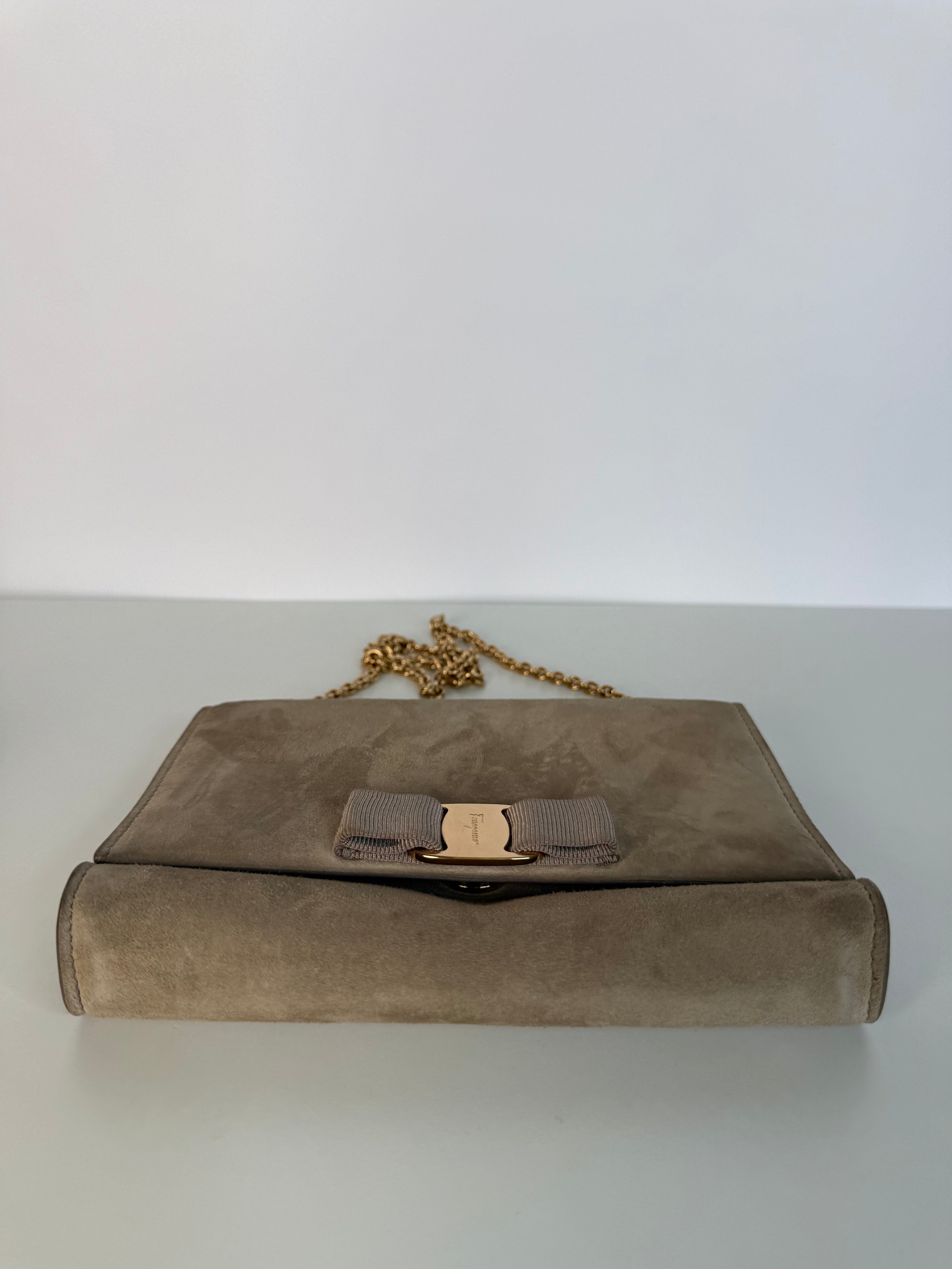 Salvatore Ferragamo Vara Bow Chain Crossbody Bag Suede