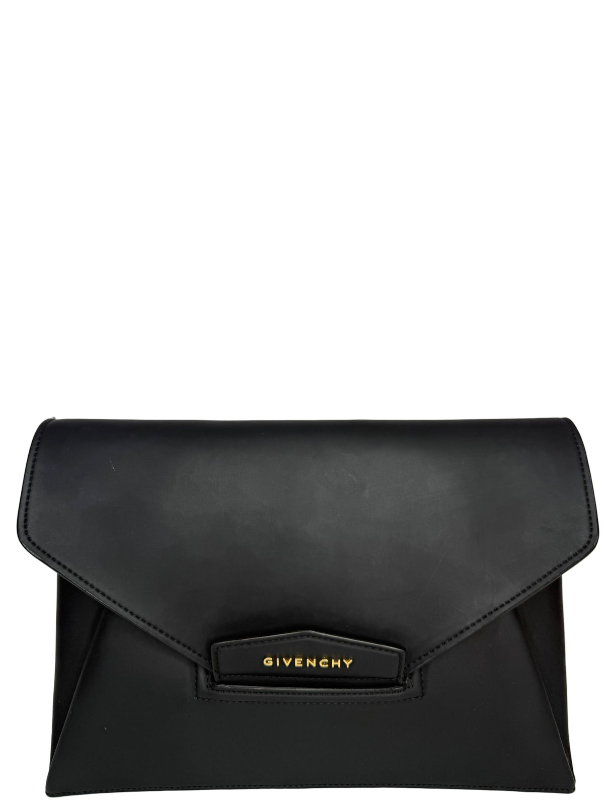 Givenchy Rubber Effect Black Calfskin Leather Antigona Envelope Clutch