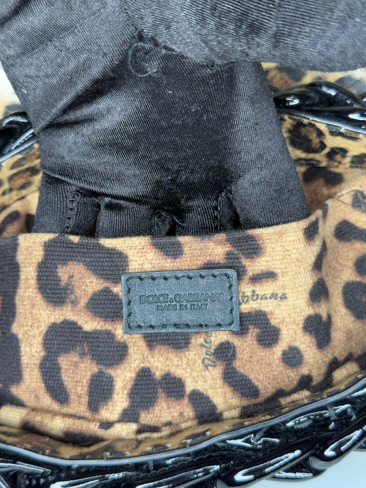 Dolce Gabbana Black Wicker and Patent Leather Shoulder Bag