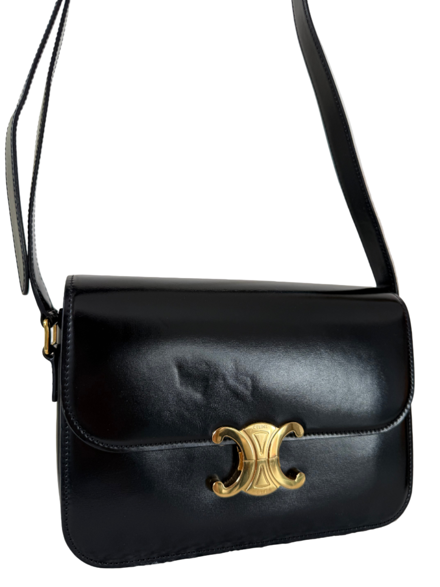 Celine Classique Triomphe Bag in Black Shiny Calfskin