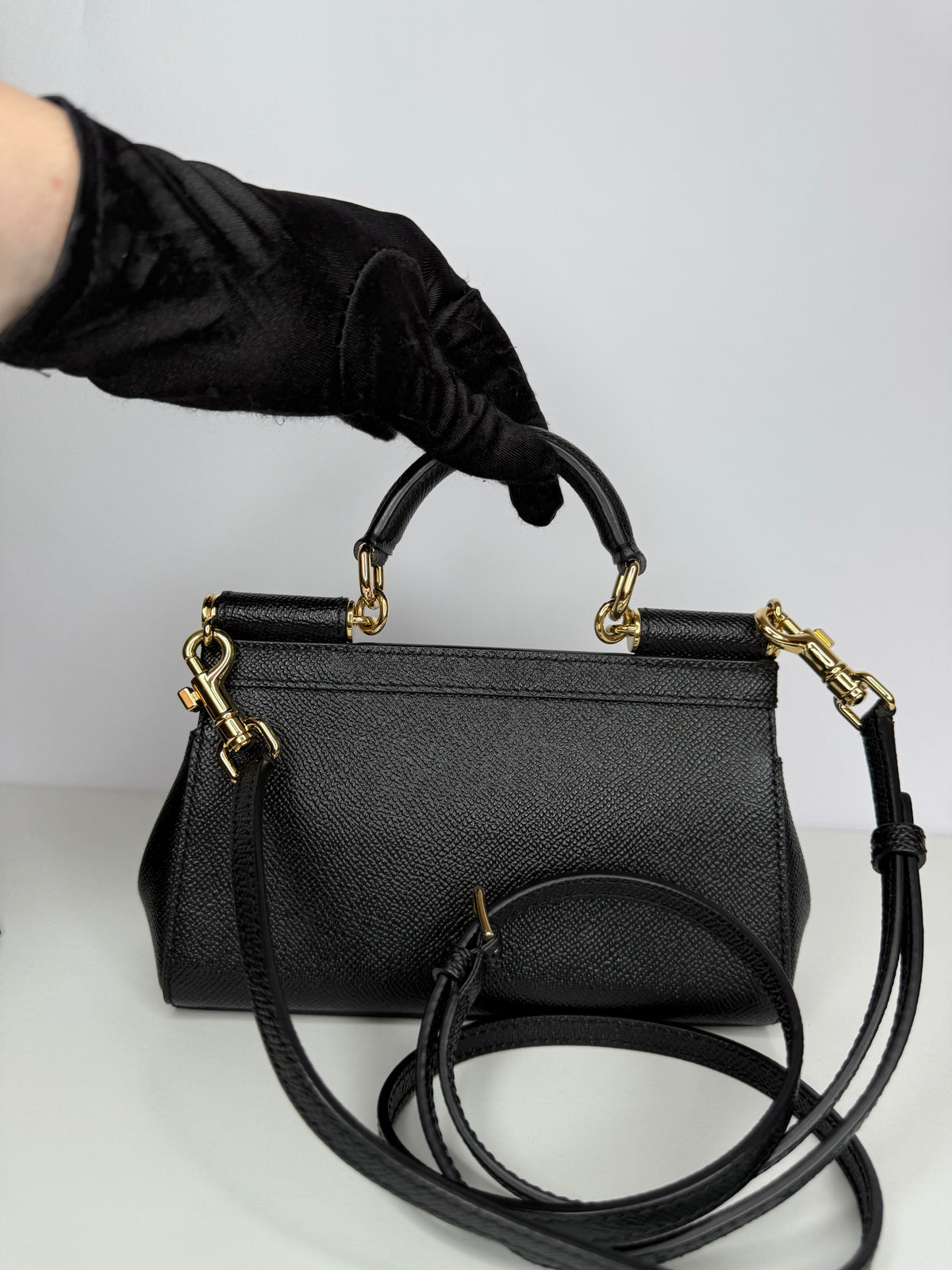 Dolce Gabbana Small Sicily Bag in Black Dauphine Calfskin Top Handle Bag
