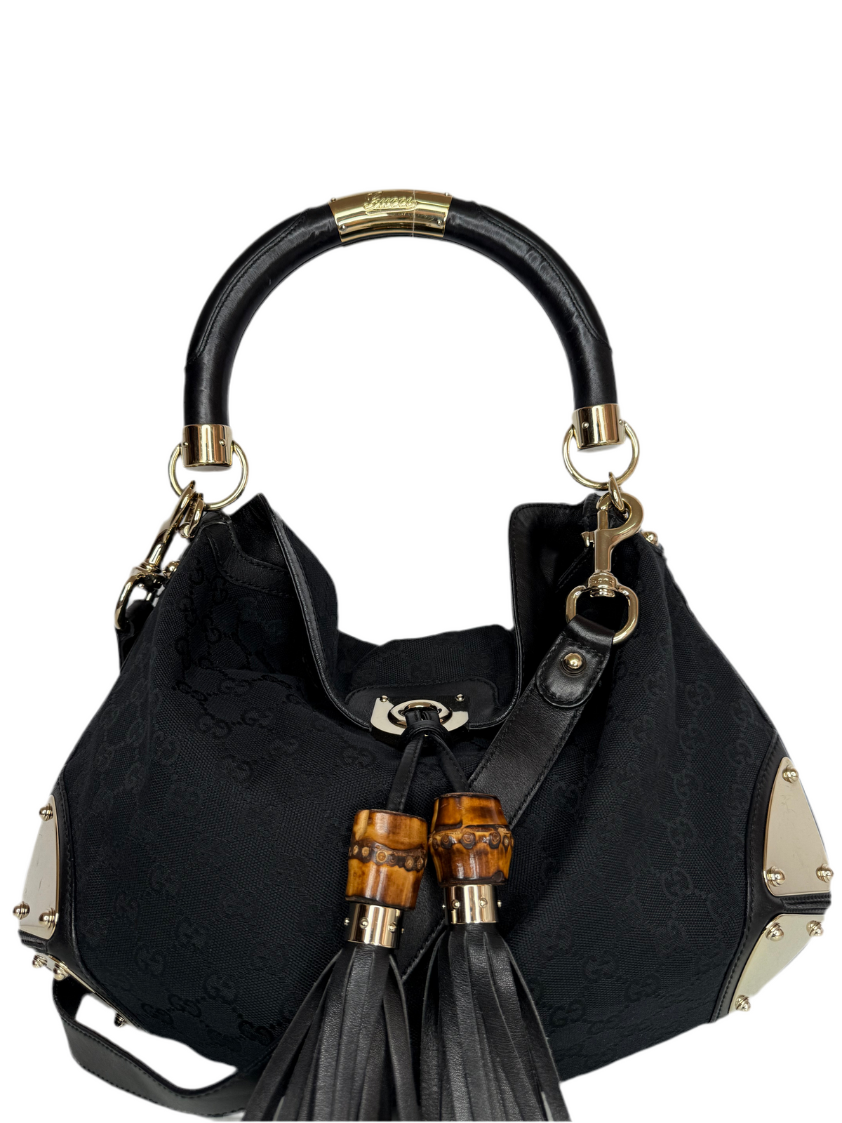Gucci Black GG Canvas Medium Babouska Indy Top Handle Bag